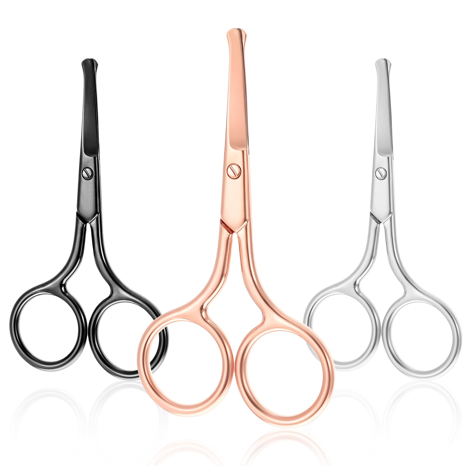 Premium Stainless Steel Nose & Beard Trimming Scissors for Men - Rounded Tip, 3 Colors - Safe Eyebrow, Mustache & Eyelash Grooming - Perfect for Home & Travel Grooming Kits