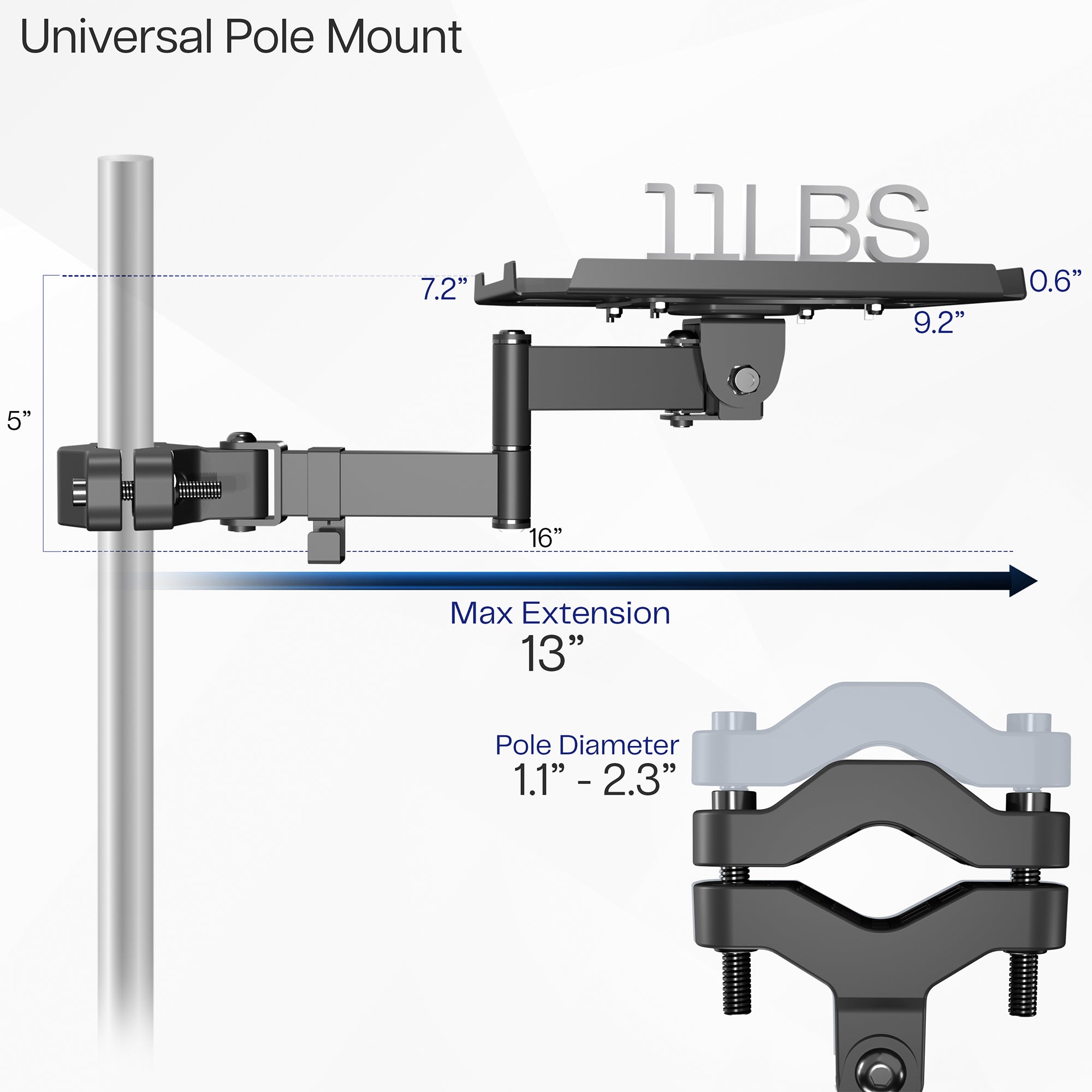 Adjustable Pole Mount Shelf with Articulating Arm - Space Saving Storage Solution for Kitchen, Bathroom or Garage Organization