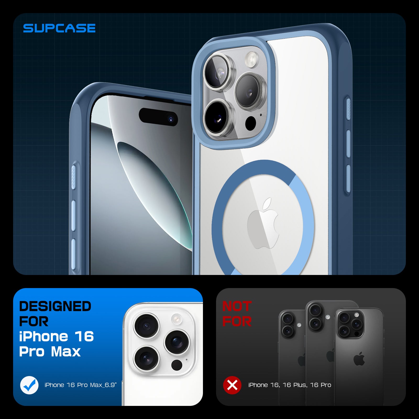 iPhone 16 Pro Max Case - 6.9 Inch Unicorn Beetle MAG Slim Clear Protective Cover with MagSafe & Camera Control Button | Shockproof & Scratch Resistant | Perfect for Work, Travel & Outdoor Activities (Blue)
