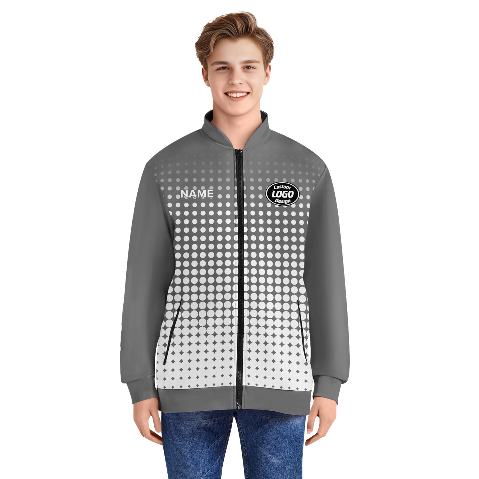 Custom Personalized Bomber Jacket with Full Snap Closure - Varsity Letterman Style Jacket PR092 D020346 - Perfect for Sports Teams, School Events & Casual Wear