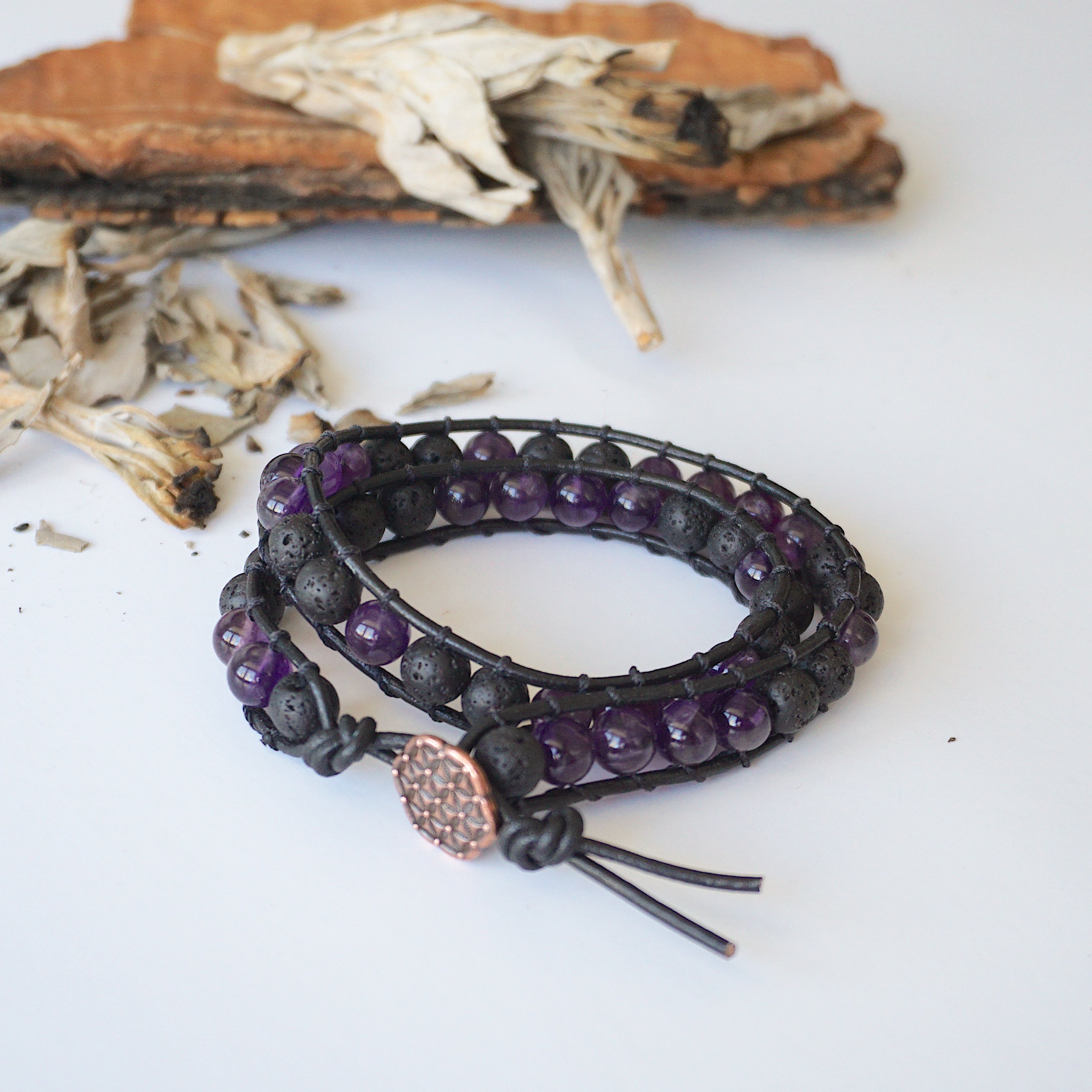 Natural Amethyst Wrap Bracelet for Women - Healing Crystal Aromatherapy Jewelry for Stress Relief & Positive Energy - Perfect for Yoga, Meditation & Spiritual Healing