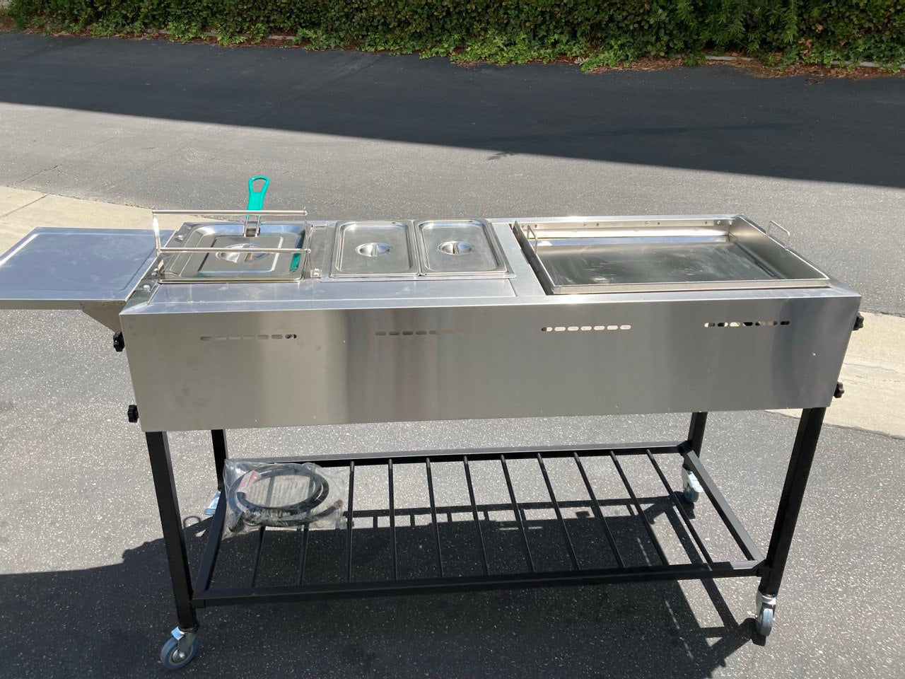 3 in 1 Taco Cart - Stainless Steel Griddle, Deep Fryer & Steamer for Outdoor Cooking - Perfect for Taco Stands, Food Trucks & Backyard Parties