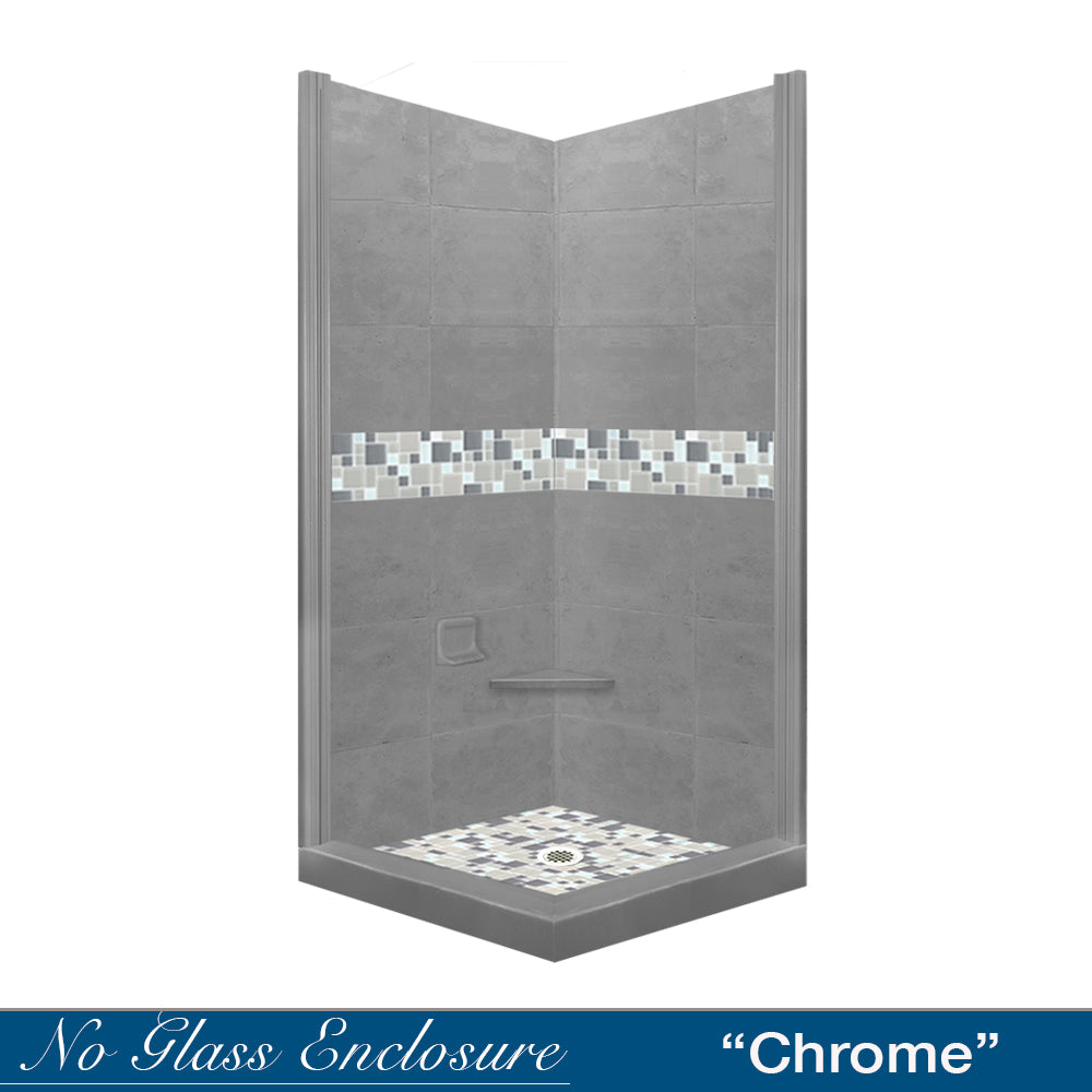 Newport Mosaic Wet Cement Corner Shower Enclosure Kit - Waterproof Bathroom Shower Panel System for Modern Home & Spa Renovation
