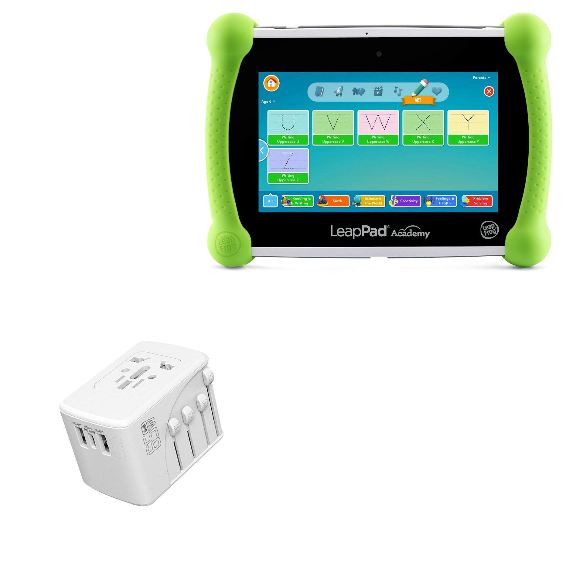 BoxWave 65W International PD Wall Charger with 3 USB Ports - Compatible with Leapfrog LeapPad Academy (Winter White) | Fast Charging Adapter for Kids' Learning Tablet - Perfect for Travel, Home & School Use
