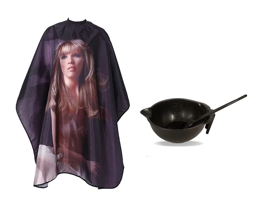 Uniqon Hair Coloring Kit - Dye Bowl, Brush & Black Printed Hair Cutting Sheet with Makeup Apron | Professional Salon & DIY Home Hair Dyeing Accessories