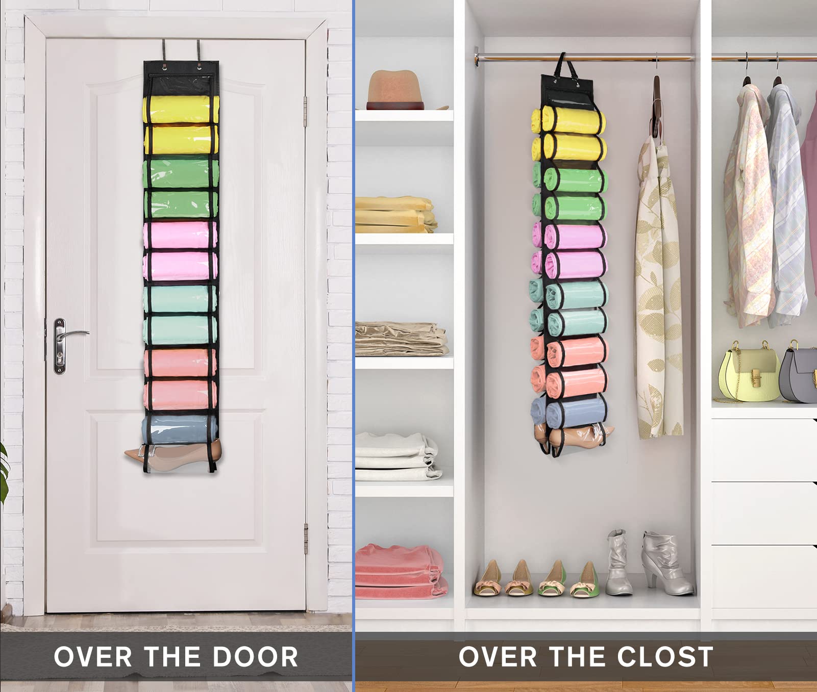 24 Compartment Hanging Closet Organizer for Leggings, Jeans & Clothes Storage - Space Saving Wardrobe Organizer for Closet, Bedroom & Travel