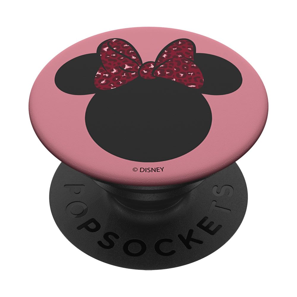 Disney Mickey and Friends Minnie Mouse Pink Leopard Print Bow PopSockets PopGrip - Standard Phone Grip & Stand for iPhone, Samsung, Smartphones - Perfect for Selfies, Video Calls, and Hands-Free Use