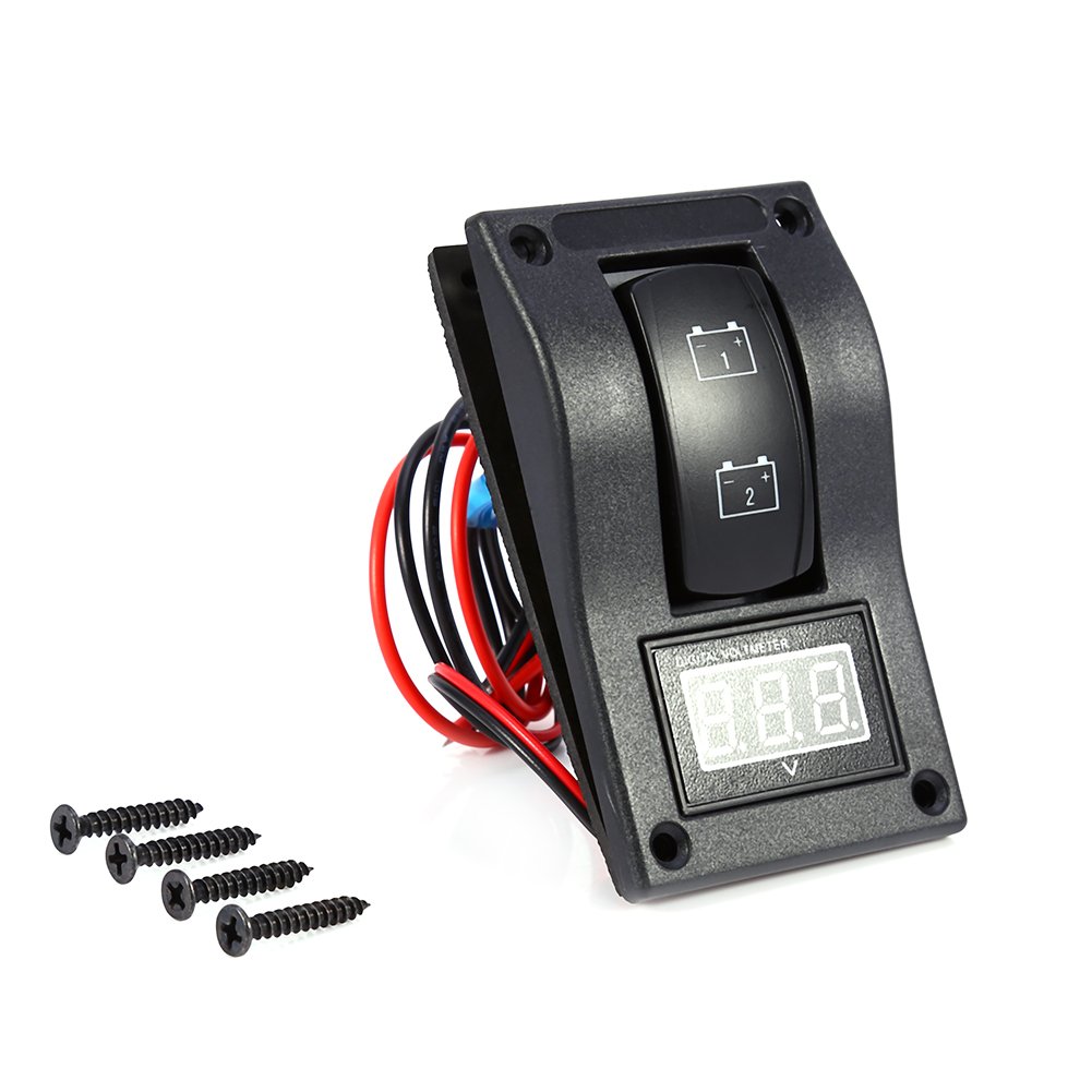 12V DC Marine Boat Rocker Switch with LED Voltmeter - ON/OFF/ON Dual Battery Test Panel for Boats, Yachts & Watercraft - Perfect for Marine Electrical Systems & Battery Monitoring