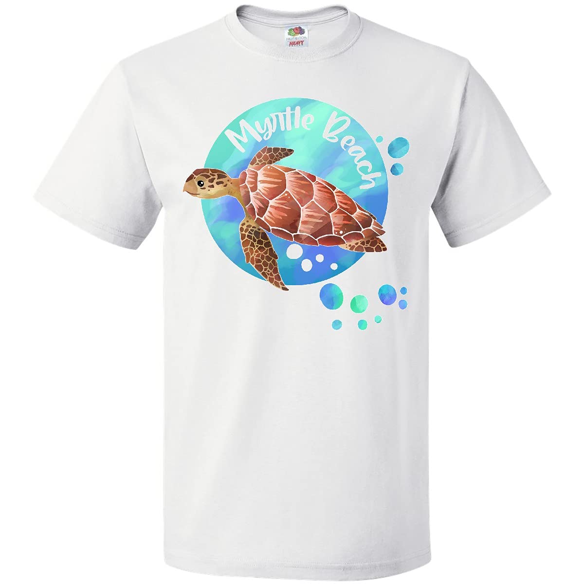 Inktastic Myrtle Beach Sea Turtle and Bubbles Graphic T-Shirt for Men & Women - Comfortable Cotton Tee for Beach Vacation, Ocean Lovers & Summer Outfits
