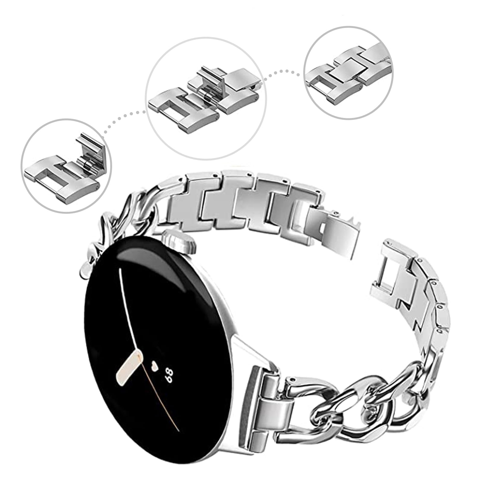 Premium NINKI Stainless Steel Band for Google Pixel Watch 3 41MM 2024/Pixel Watch 2 2023 - Luxury Slim Metal Strap [No Gap Design] Compatible with Pixel Watch 1 2022 - Perfect for Business, Formal & Evening Wear