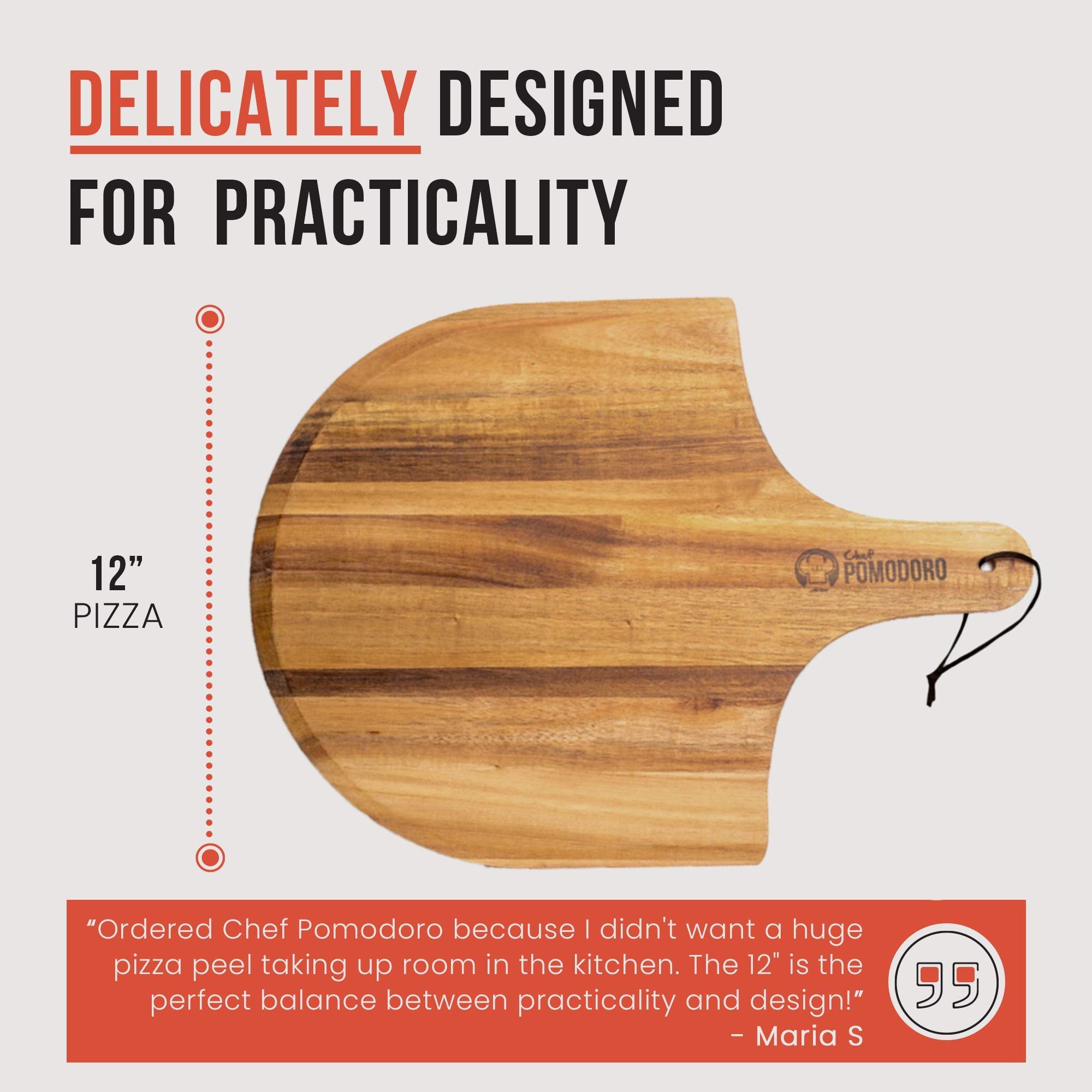 Premium Acacia Wood Pizza Peel & Charcuterie Board - Natural Pizza Paddle for Baking Homemade Pizza, Bread & Serving Charcuterie - Perfect for Oven, Grill & Entertaining - Chef Pomodoro Collection