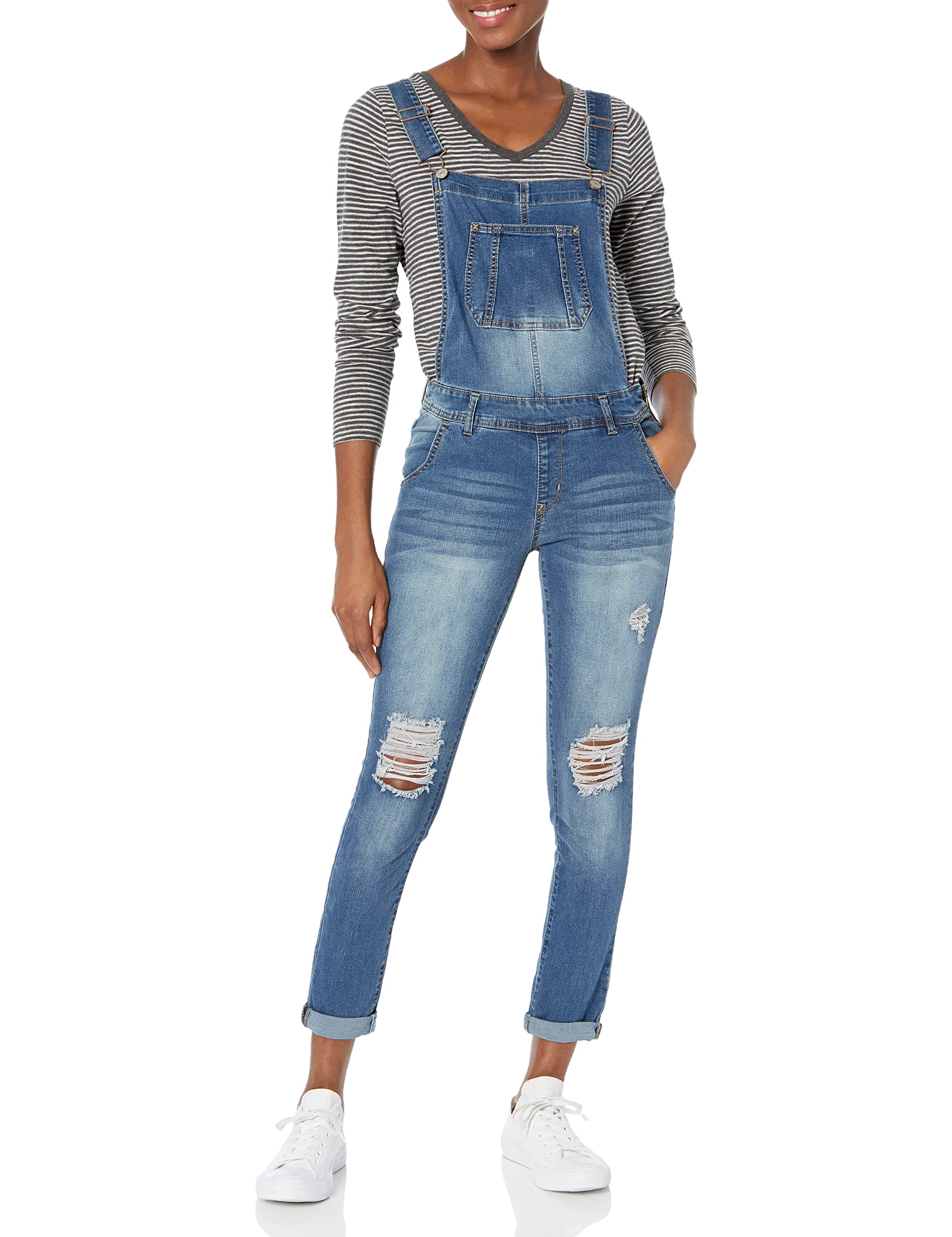 Women's Juniors InstaStretch Denim Overalls - Comfortable & Stretchy Overalls for Women & Plus Size (Standard & Plus Sizes) | Perfect for Casual Outings, Workwear & Fashionable Everyday Looks