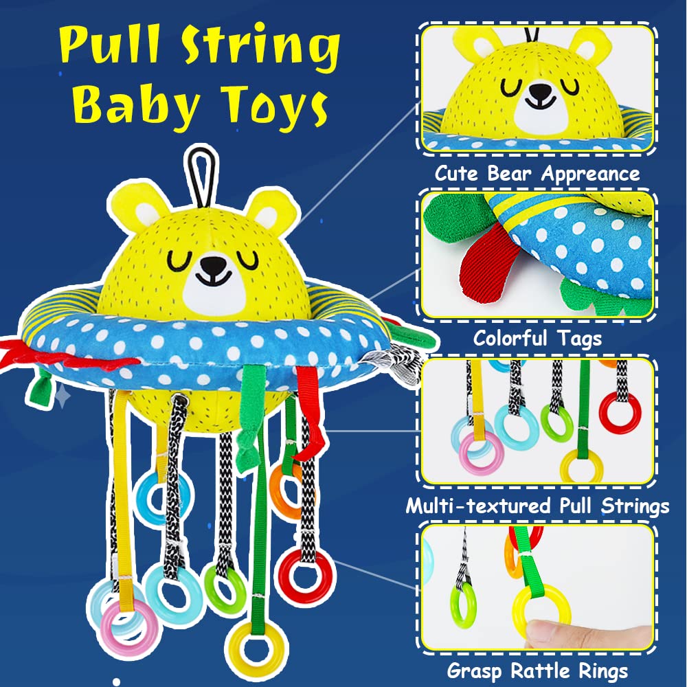 Montessori Toys for 1 Year Old - Pull String Sensory Toys for Toddlers to Develop Fine Motor Skills - Soft Plush Learning Activity Toy & Baby Rattle for 6-12 Months - Perfect First Birthday Gift for Boys & Girls - Great for Travel, Home Play & Early Childhood Education