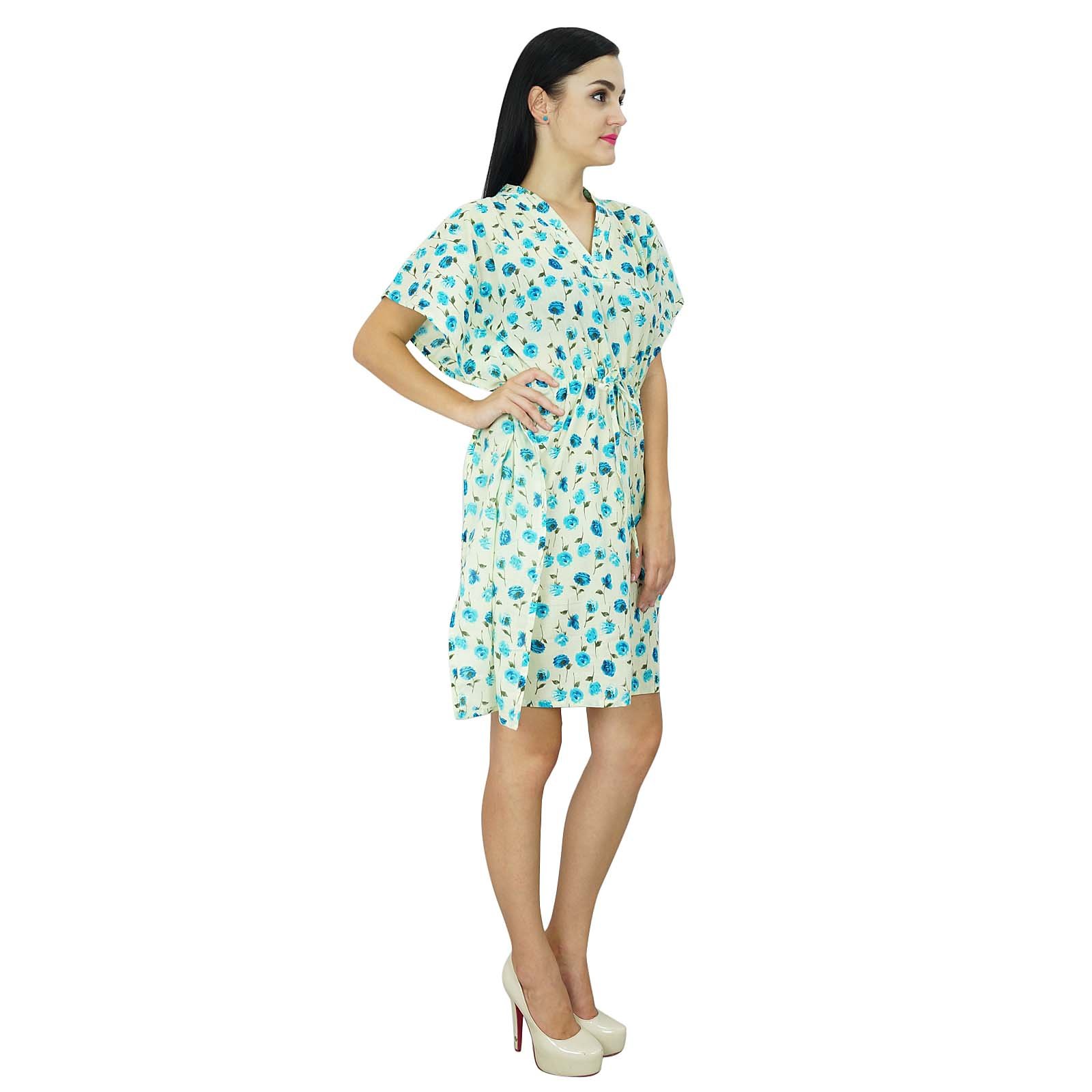 Women's Bimba Printed Mini Beach Kaftan Dress - Short Sleeve Tunic Cover Up for Pool, Vacation & Summer Outfits | Lightweight Swimwear for Beach, Resort & Tropical Getaways