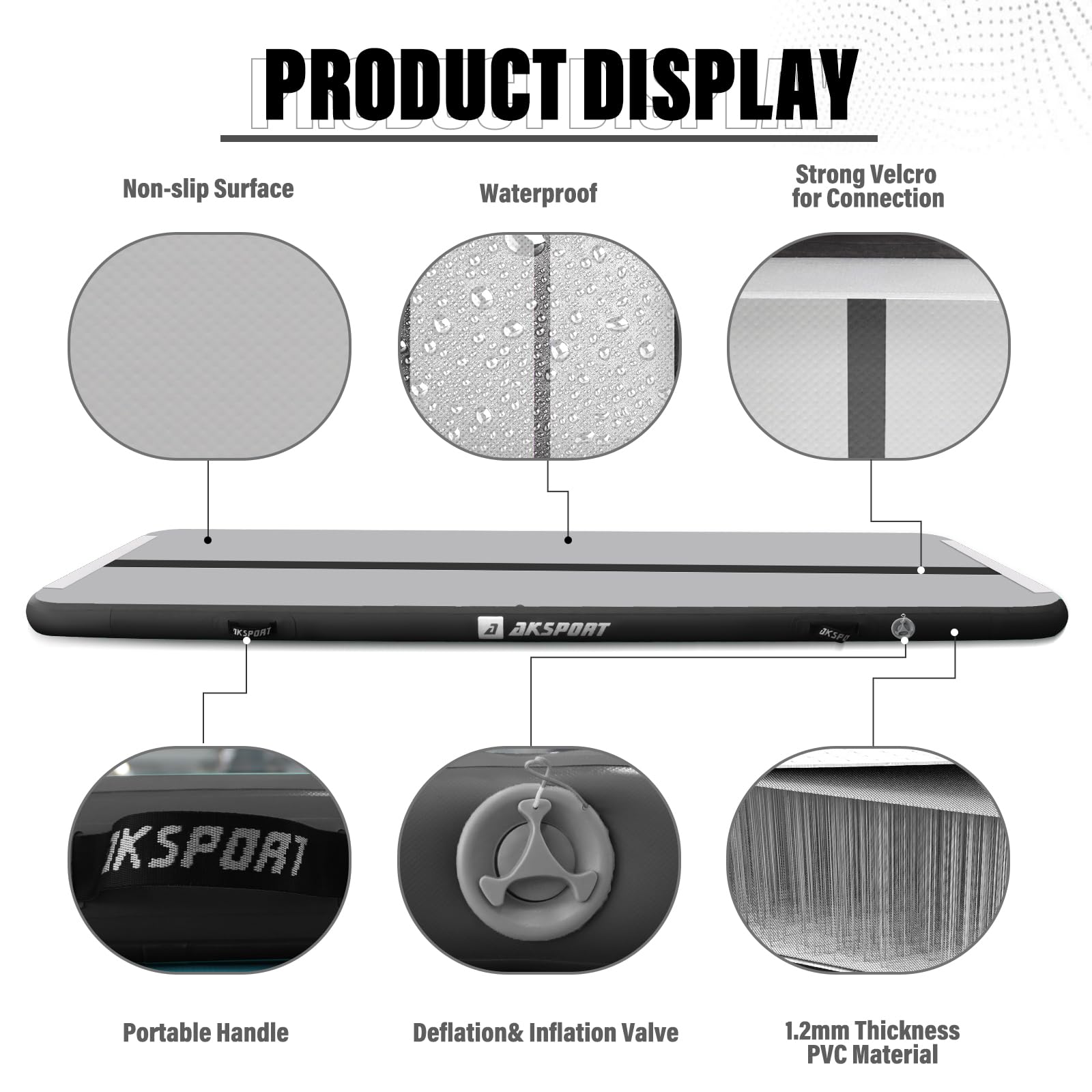 AKSPORT Inflatable Gymnastics Mat Tumble Track - 10ft 13ft 16ft 20ft 23ft Air Tumbling Mat with Pump for Home Gym, Cheerleading, Yoga & Kids Play - Portable Training Equipment for Indoor/Outdoor Use