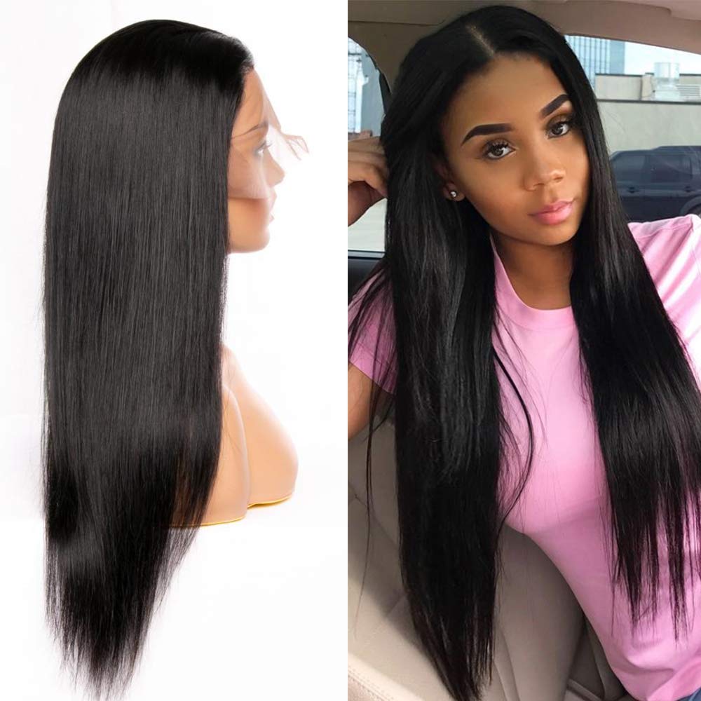 150% Density Pre Plucked Peruvian Straight Human Hair Lace Front Wig 16 Inch - Natural Black Color with Baby Hair & 13x4 Lace Frontal for African American Women | Perfect for Daily Wear, Special Occasions & Protective Styling