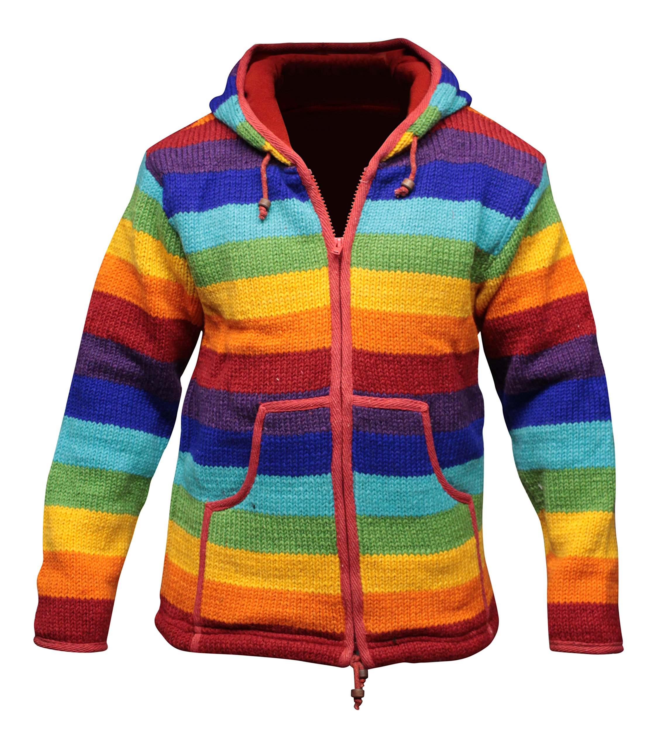 Men's Rainbow Wool Hippie Jacket - Colorful Bohemian Style Coat for Festivals & Outdoor Adventures