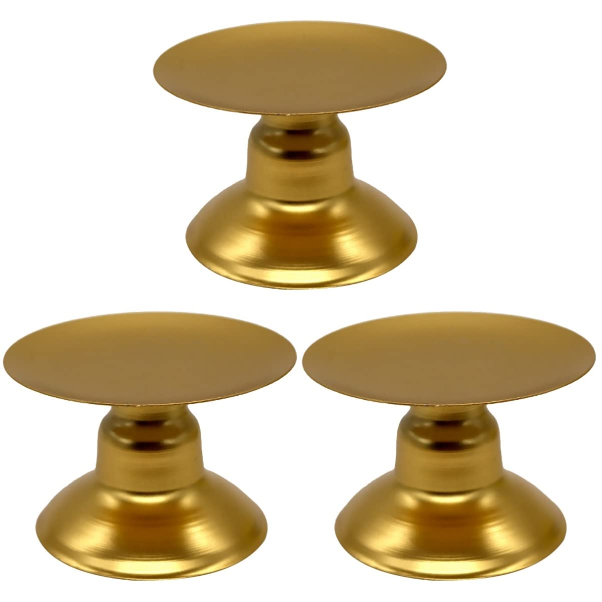 3-Piece Gold Taper Candle Holders Set - Vintage Metal Candlestick Trays for Table Decor, Wedding Centerpieces & Holiday Dining
