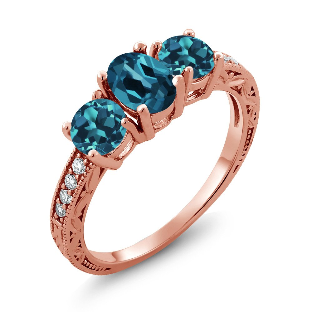 2.02 Ct Oval London Blue Topaz Ring - 18K Rose Gold Plated Sterling Silver - Elegant Gemstone Jewelry for Women, Perfect for Engagement, Anniversary & Special Occasions