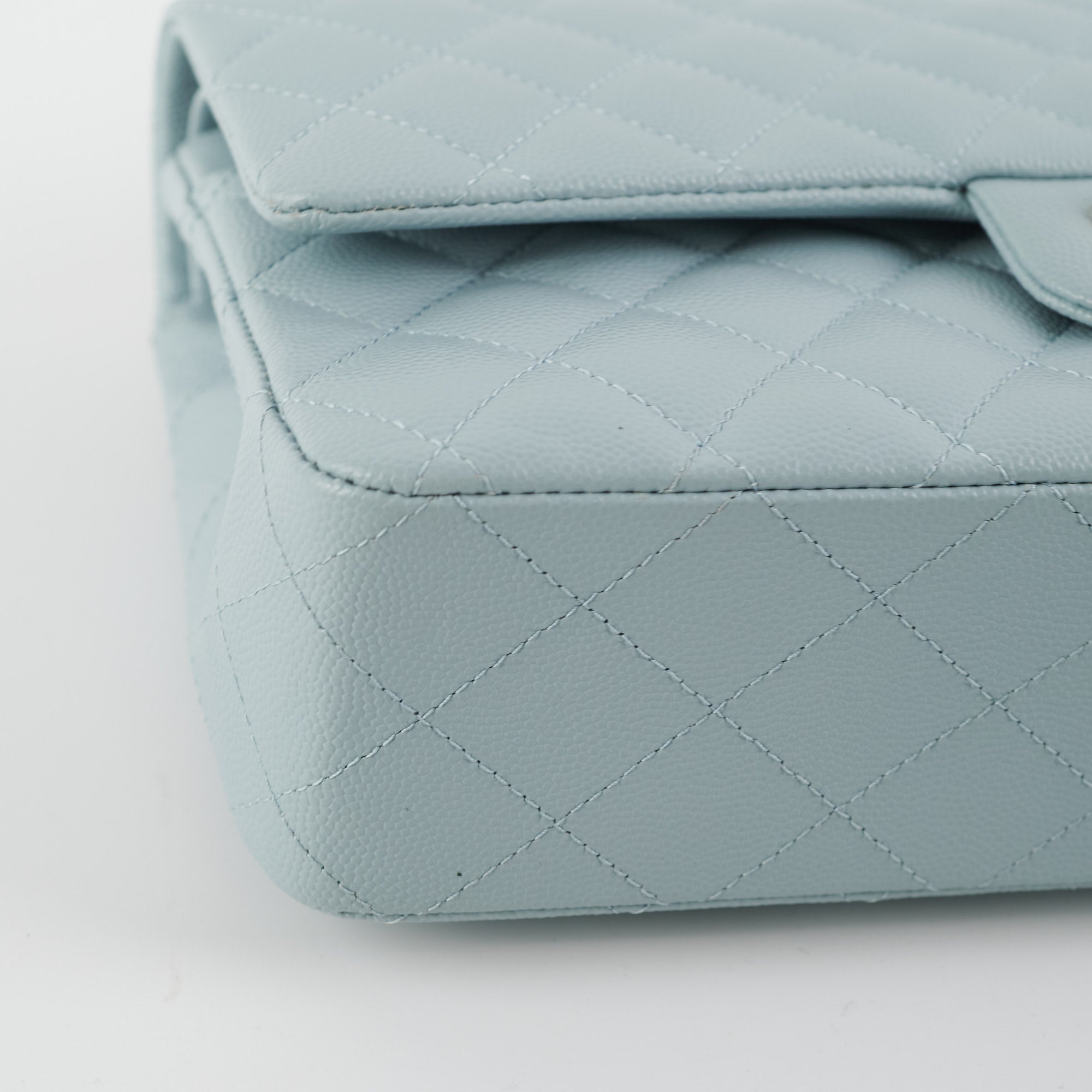 Chanel Classic Flap Medium/Large Light Blue Caviar Leather Shoulder Bag 22P Collection with Microchip - Luxury Designer Handbag for Women, Perfect for Parties, Weddings & Special Occasions