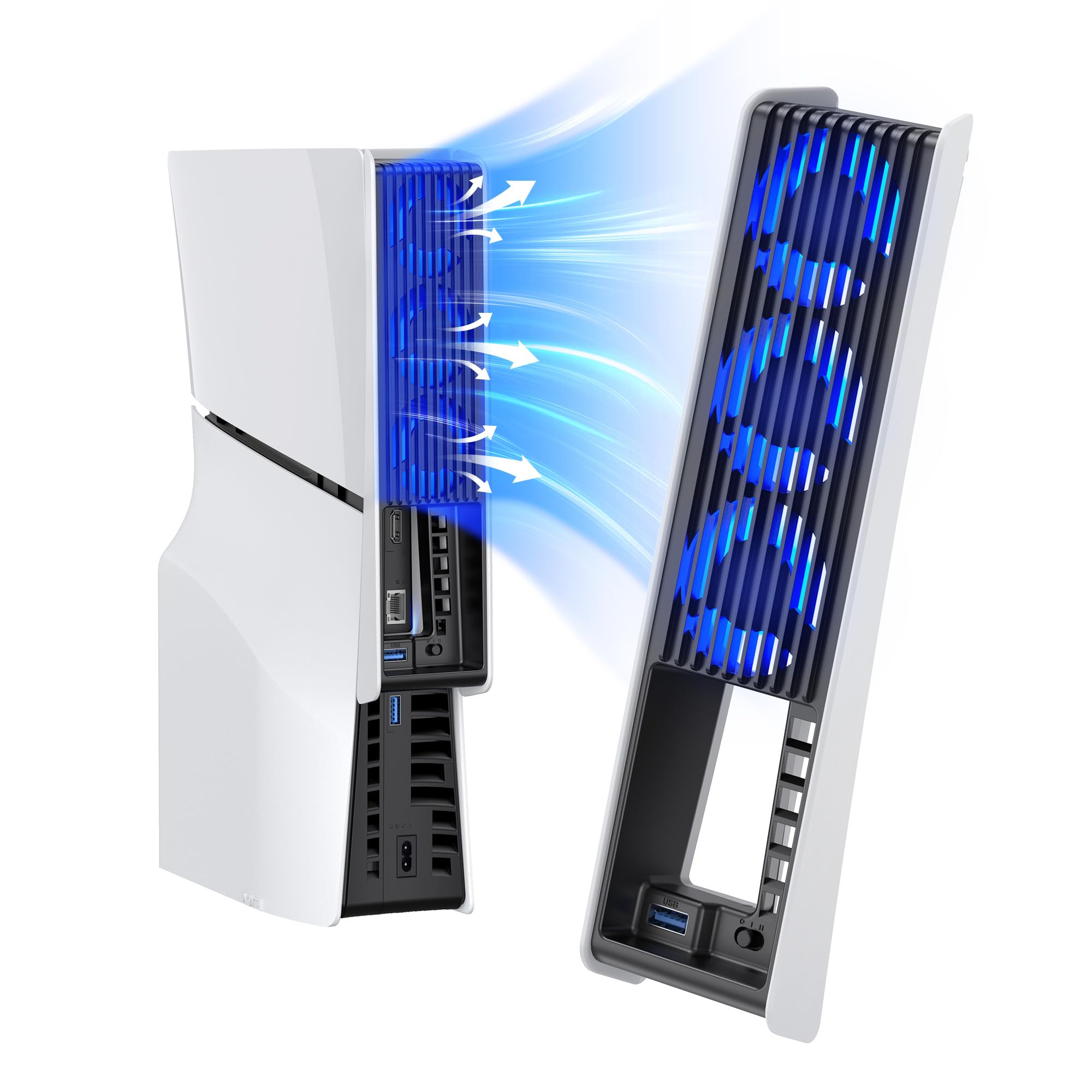 KIWIHOME PS5 Slim Cooling Fan with 3 Quiet Fans - Adjustable Speed & Smart Auto On/Off - USB 3.0 Cooling System for PS5 Slim Disc/Digital Edition - Perfect for Gaming Marathons & Hot Summer Days (Not Compatible with PS5 2020/PS5 Pro)