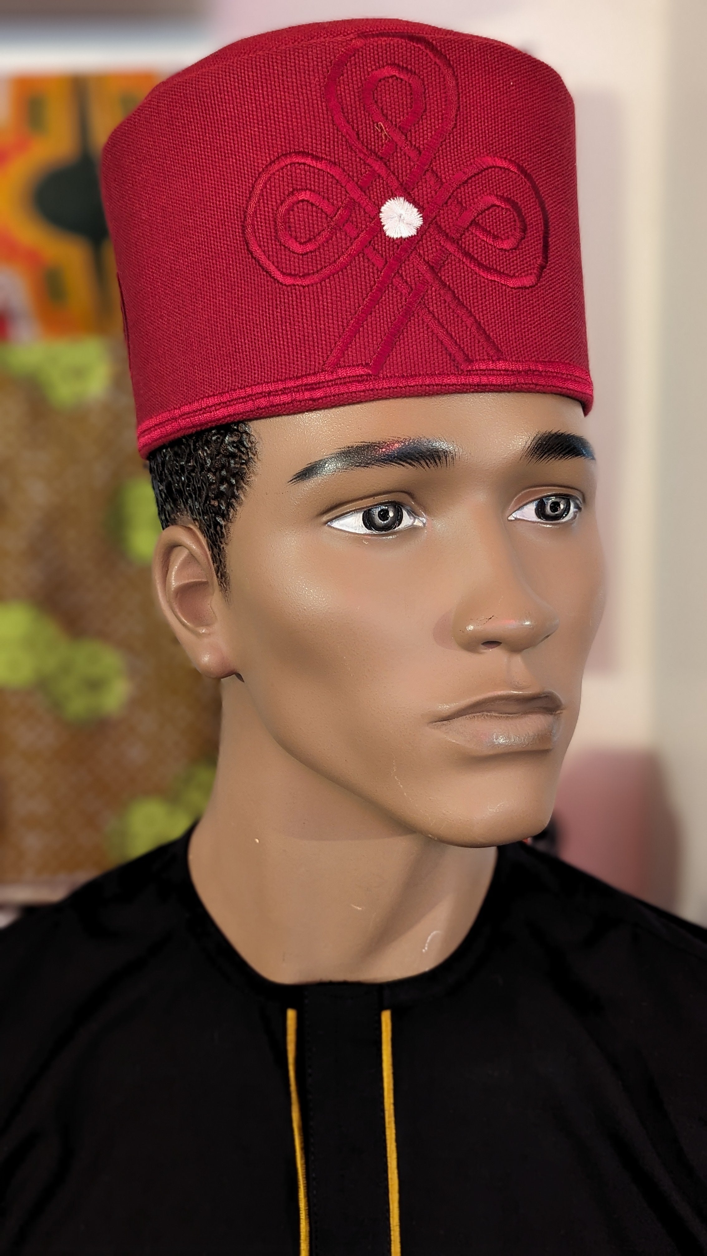 Dupsie's Premium Burgundy Aso Oke Fila Kufi Cap - Traditional Nigerian Hat for Men - Perfect for Weddings, Cultural Events & Special Occasions