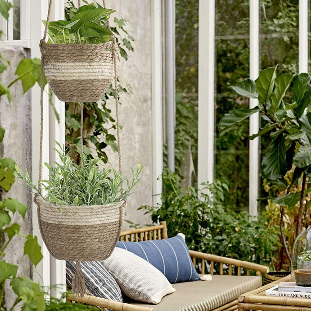DOITOOL 1 Set Hanging Rattan Flower Pot - Foldable Woven Basket Planter for Chlorophytum, Wall Decor & Clothes Storage | Perfect for Indoor Plants, Home Organization & Small Space Gardening