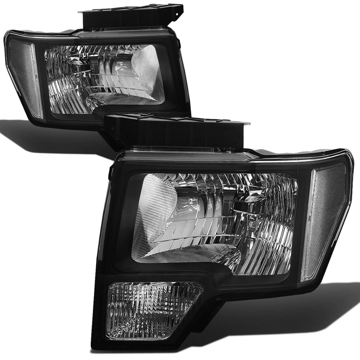 Auto Dynasty Headlight Assembly Replacement for 2009-2014 Ford F150 12th Gen - Driver & Passenger Side Headlamps with LED Signal Lights (Black Housing, Clear Lens) - Perfect for Night Driving & Off-Road Adventures
