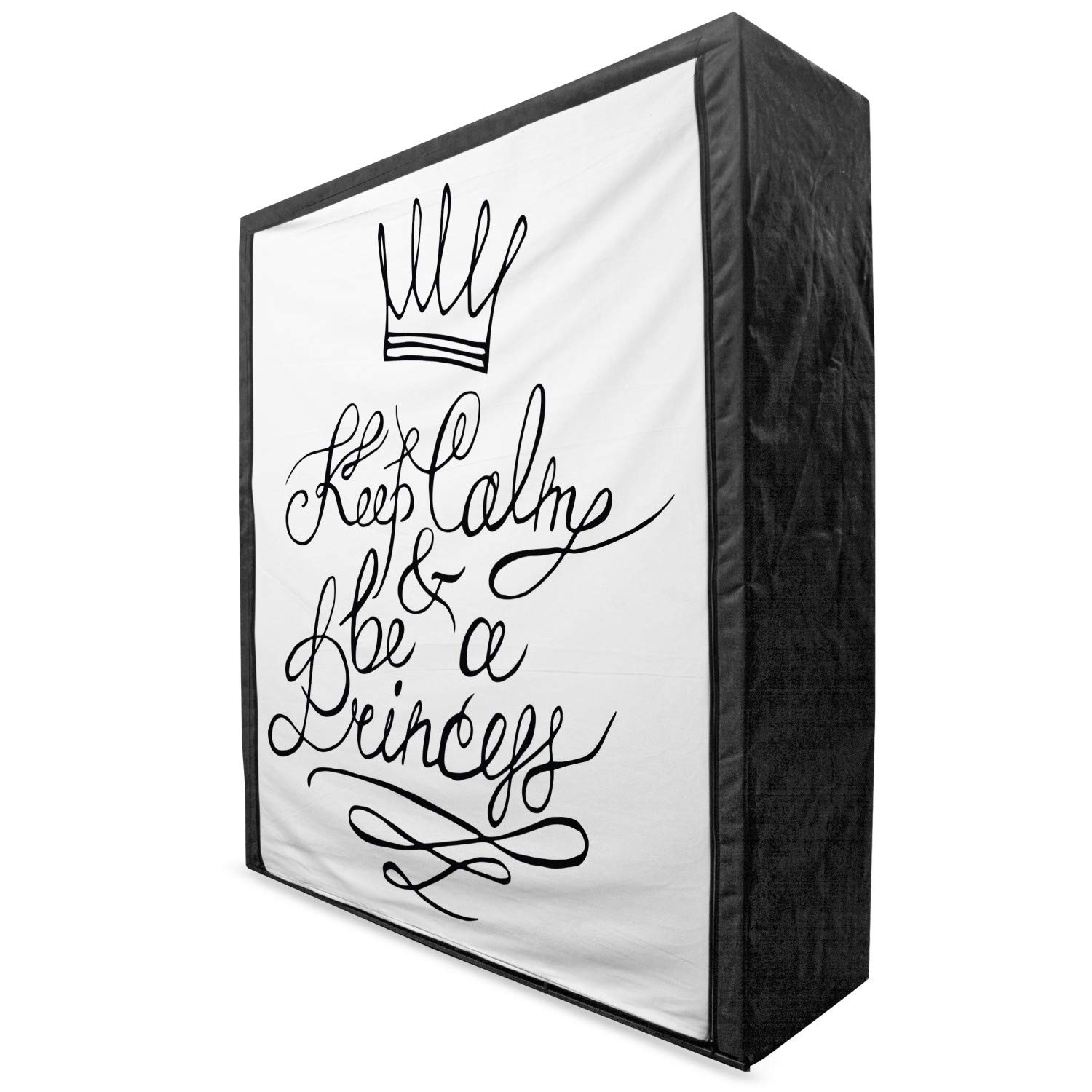 Ambesonne Keep Calm Portable Fabric Wardrobe - Cartoon Romantic Letter Print Clothing Organizer with Shelves (59