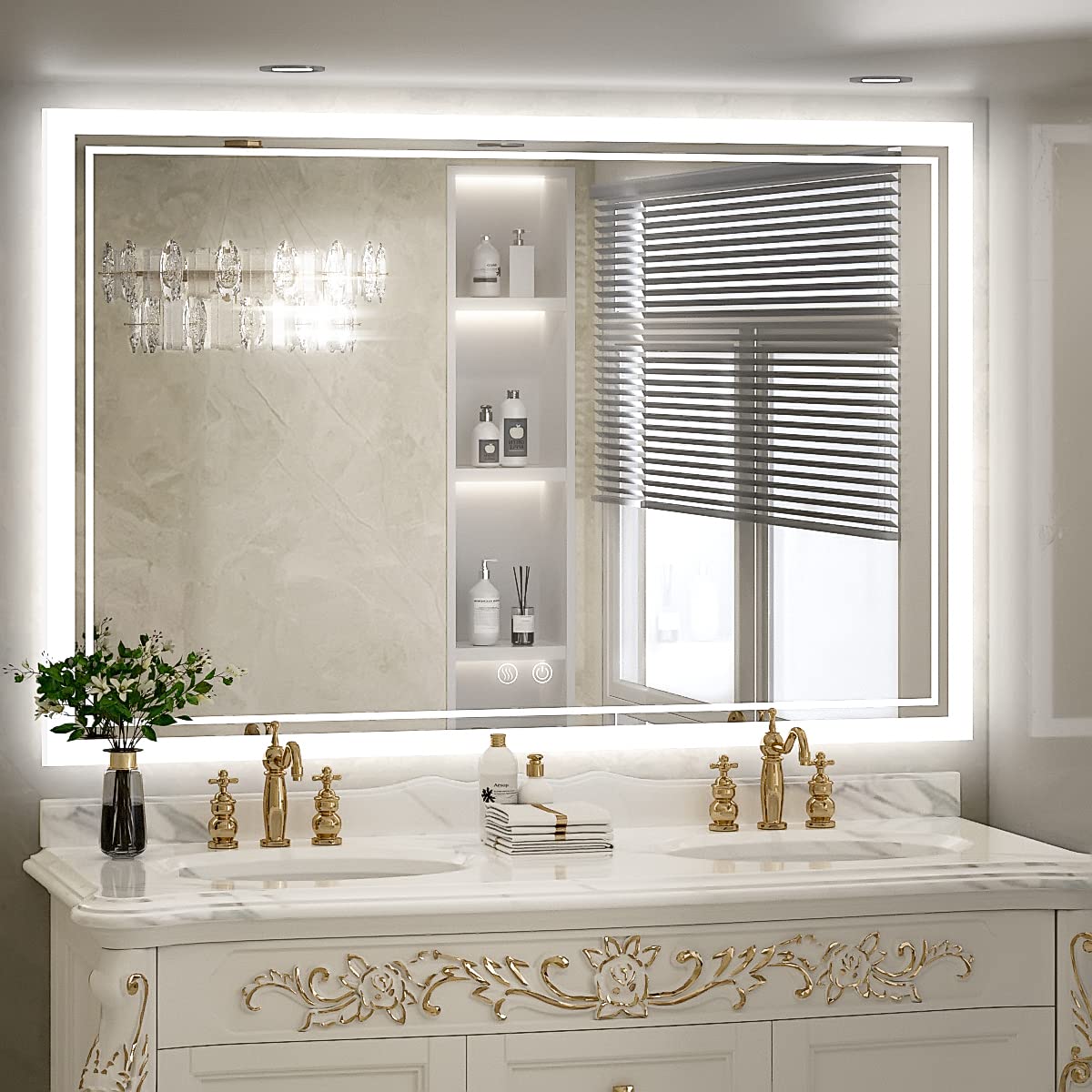 FTOTI 48x32 Inch LED Bathroom Mirror with Anti-Fog Technology, Dimmable 6000K Lighting & Smart Touch Switch - Perfect for Vanity, Wall Mounted Makeup Mirror (Ideal for Bathroom, Dressing Room & Home Decor)
