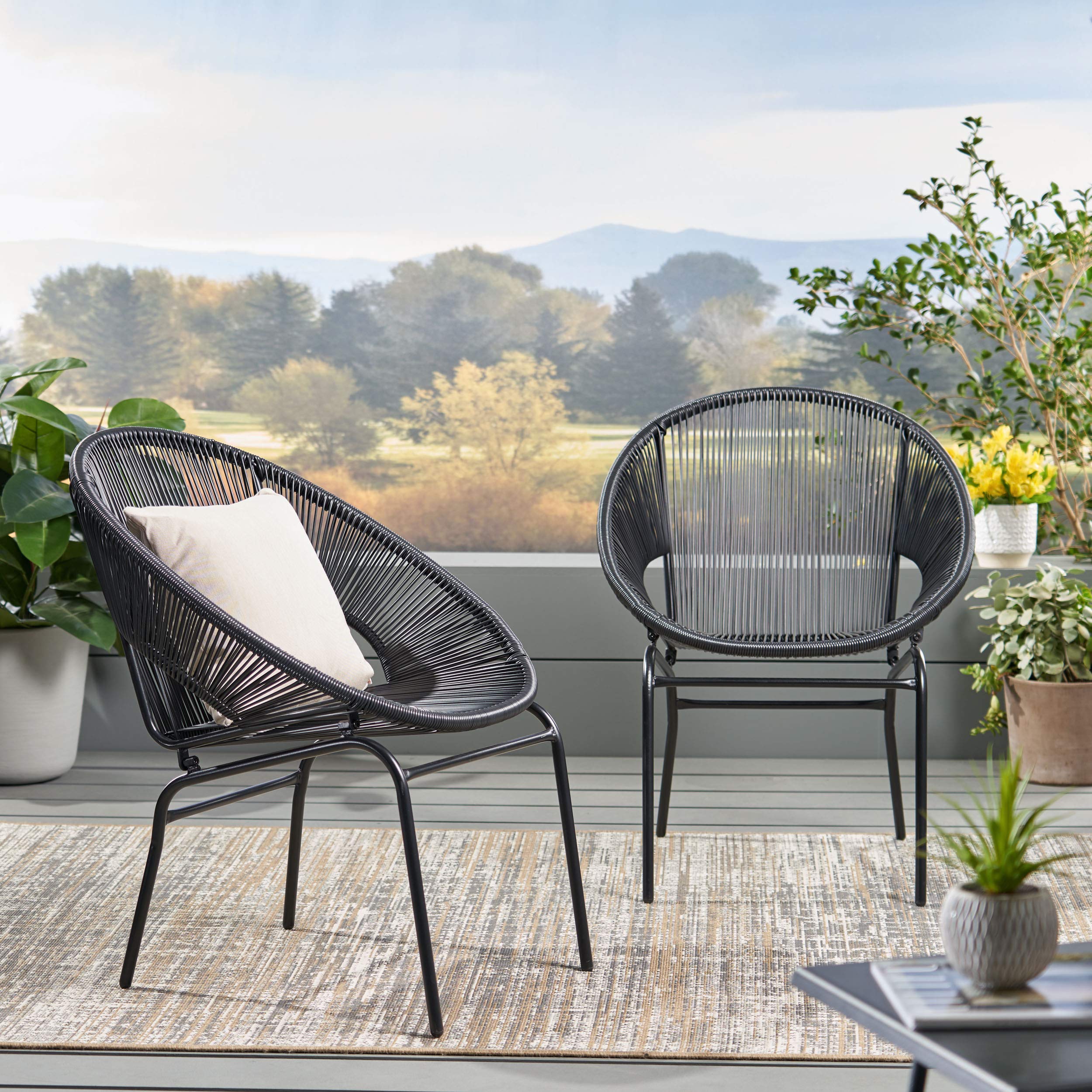 Modern Outdoor Faux Rattan Club Chair Set of 2 - Black Weather-Resistant Patio Furniture for Garden, Poolside & Backyard Relaxation