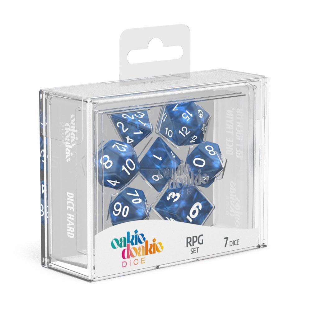 Premium Oakie Doakie RPG Dice Set - 7 Blue Marble Polyhedral Dice for D&D, Pathfinder & Tabletop Gaming - Perfect for Adventurers & Game Masters
