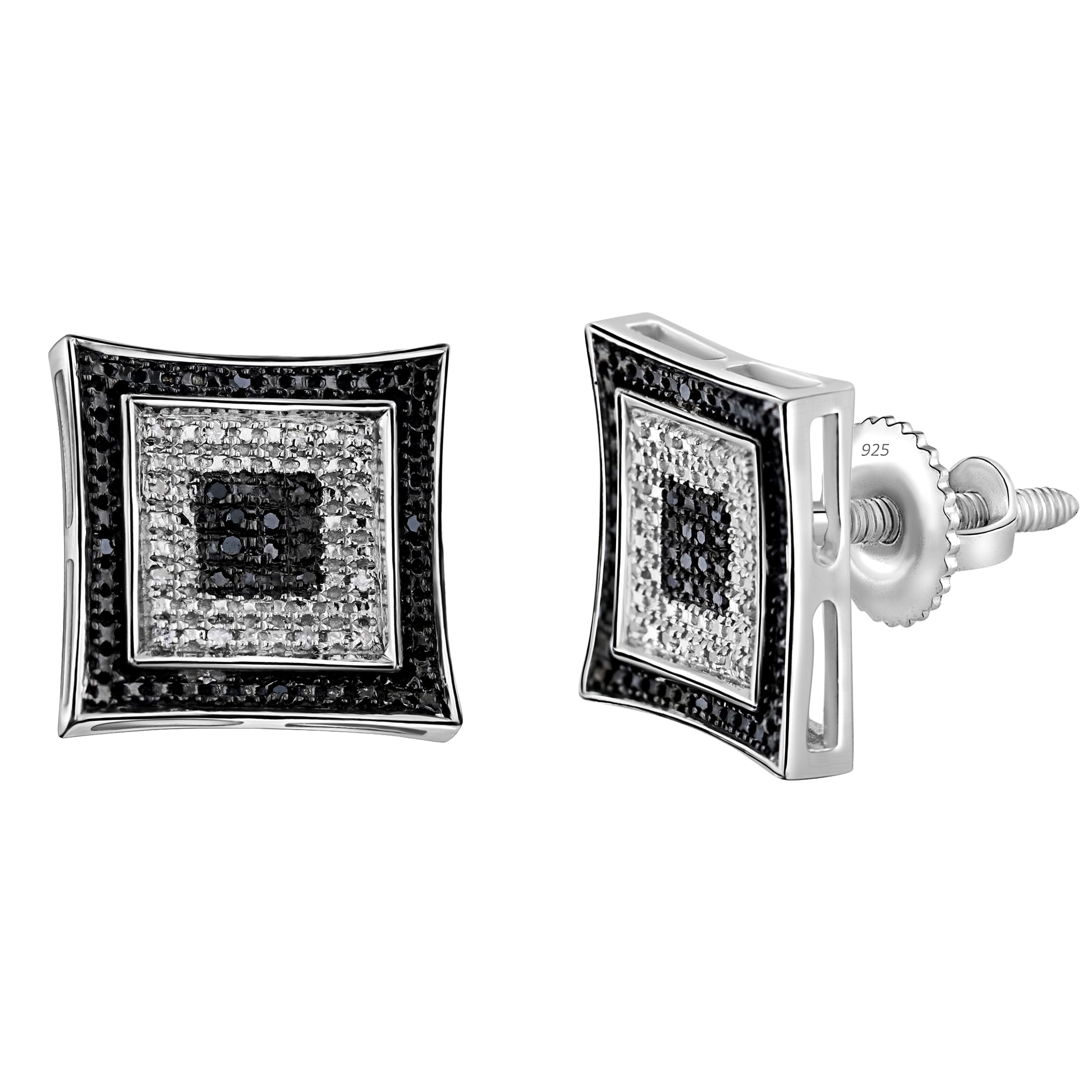 Dazzlingrock Collection 0.12 Cttw Round Black & White Diamond Cluster Square Stud Earrings - 14K Gold & Sterling Silver Women's Jewelry - Perfect for Weddings, Parties & Special Occasions