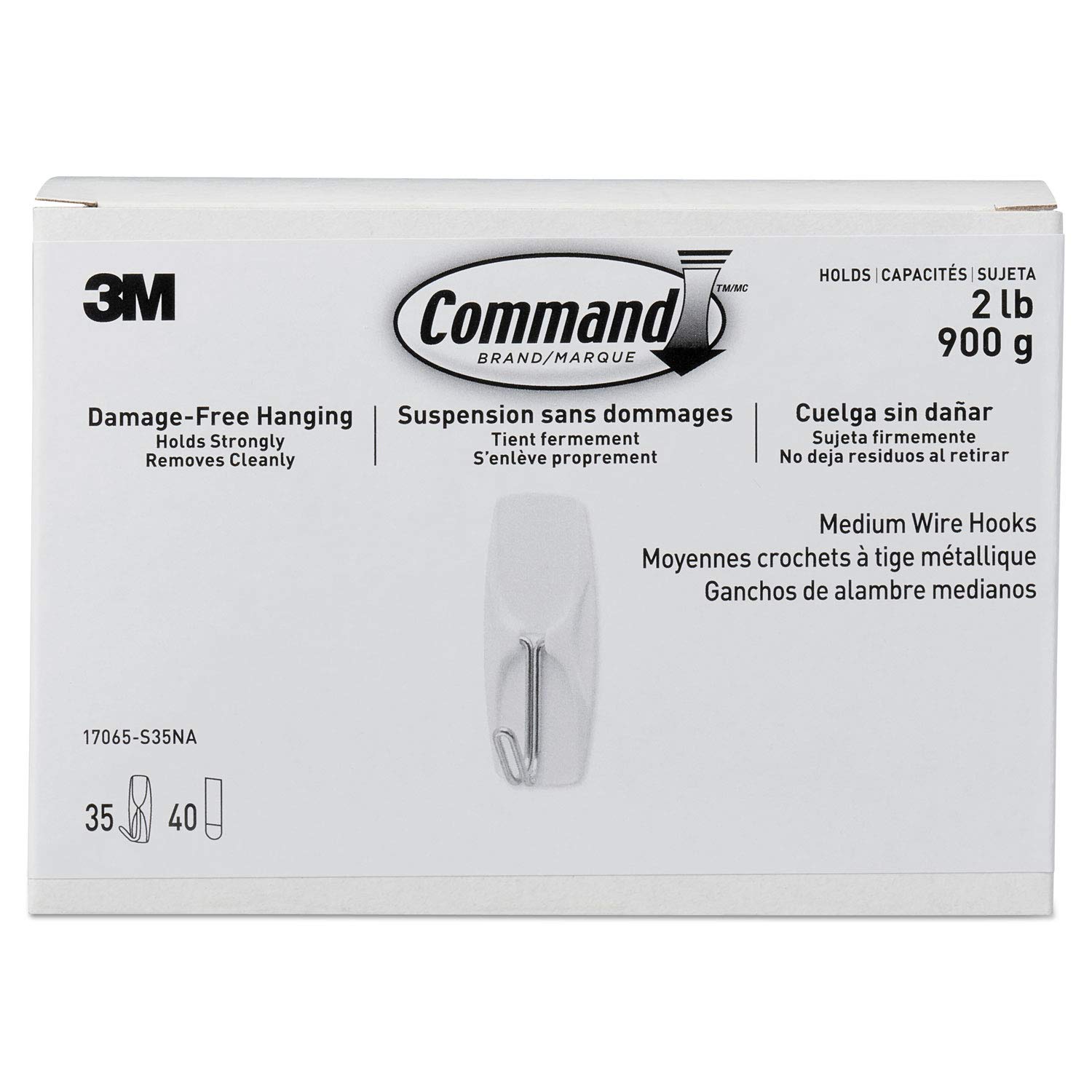 Command 17065S35NA Metal Hooks, 2 lb Capacity - 35 Hooks & 40 Strips - for Home & Office Organization