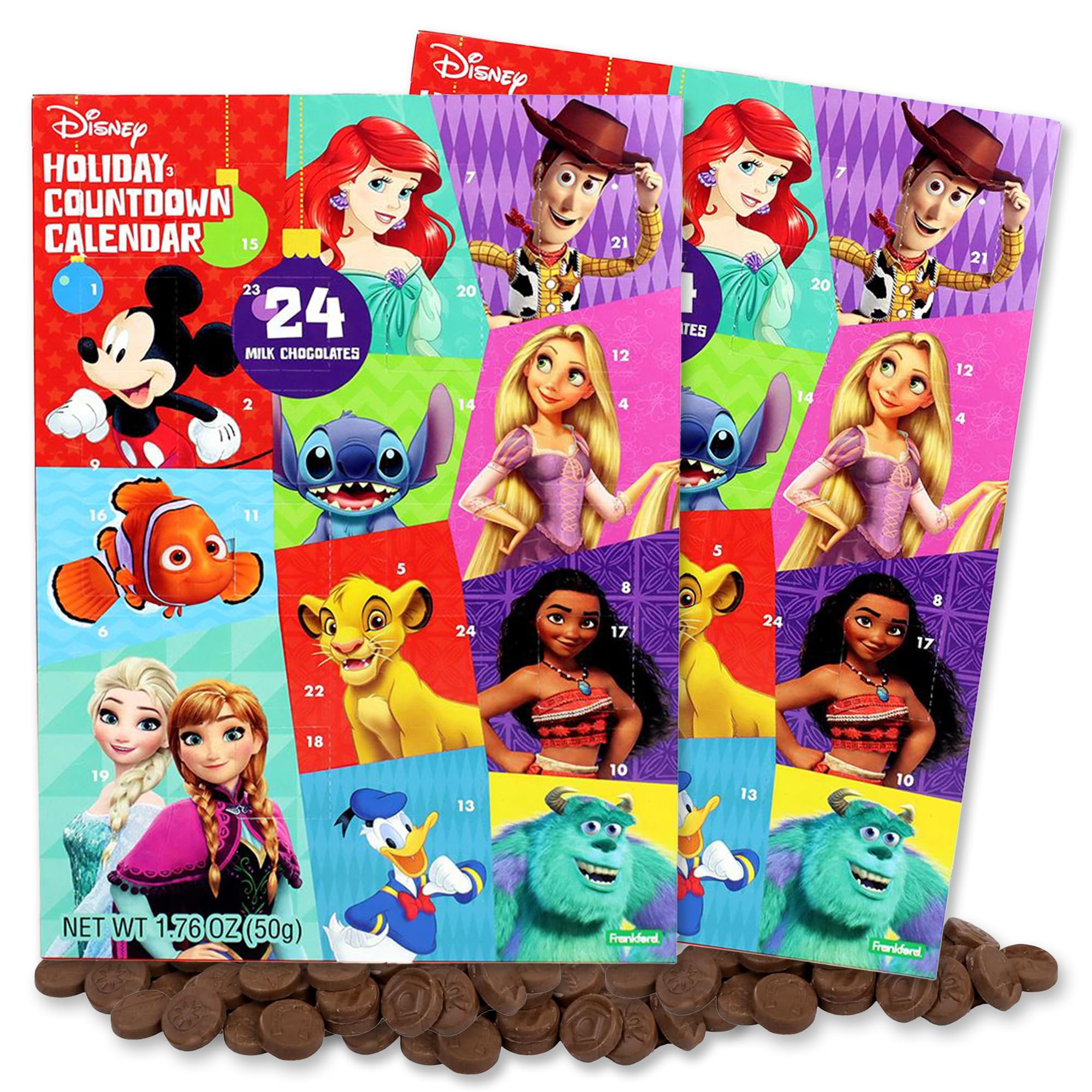 Disney Princess & Cartoon Advent Calendar 2024 - 2 Pack Christmas Countdown Calendar with Candy for Kids | Perfect for Holiday Gifts, Classroom Rewards & Family Christmas Traditions