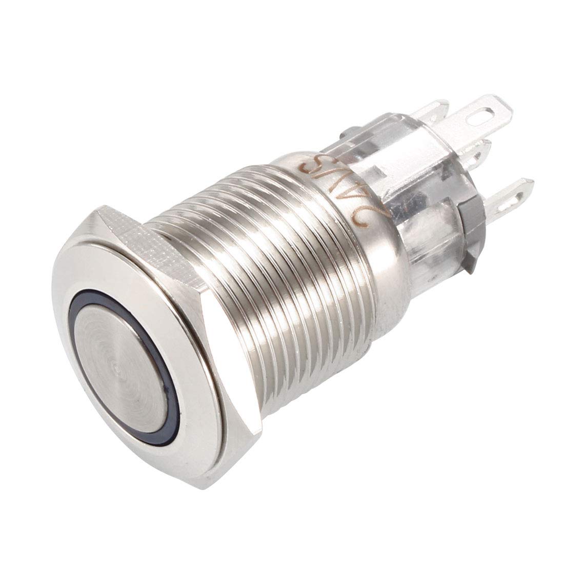 24V DC Blue LED 16mm Stainless Steel Latching Push Button Switch - Perfect for Industrial Control Panels, Machinery, and DIY Electronics Projects