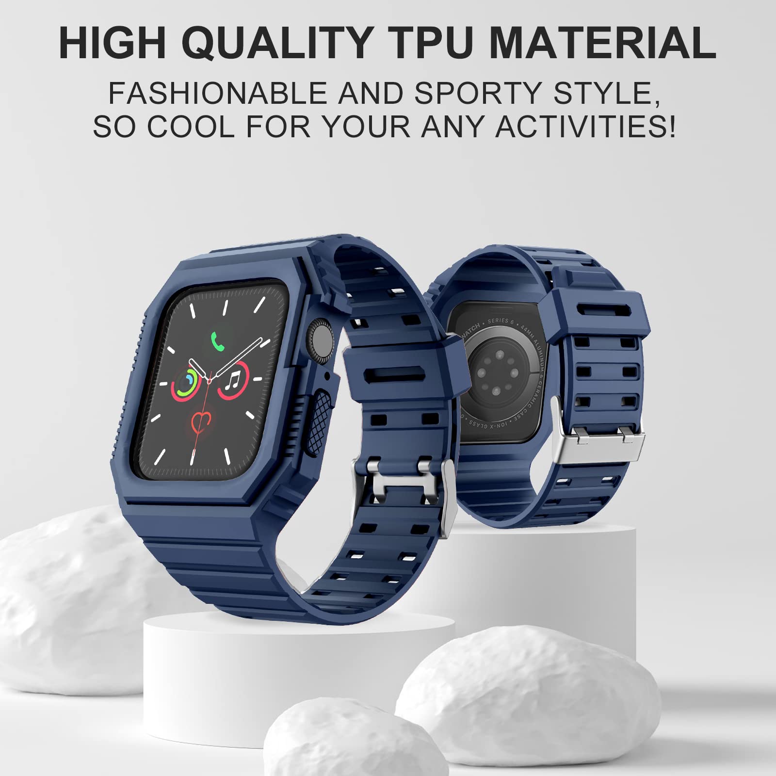 Premium Apple Watch Bands Compatible with 38mm 40mm 42mm 44mm - Durable TPU Sport Strap with Protective Bumper Case for Series 7/6/5/4/SE/3/2/1 - Perfect for Workouts, Running & Everyday Wear for Men & Women