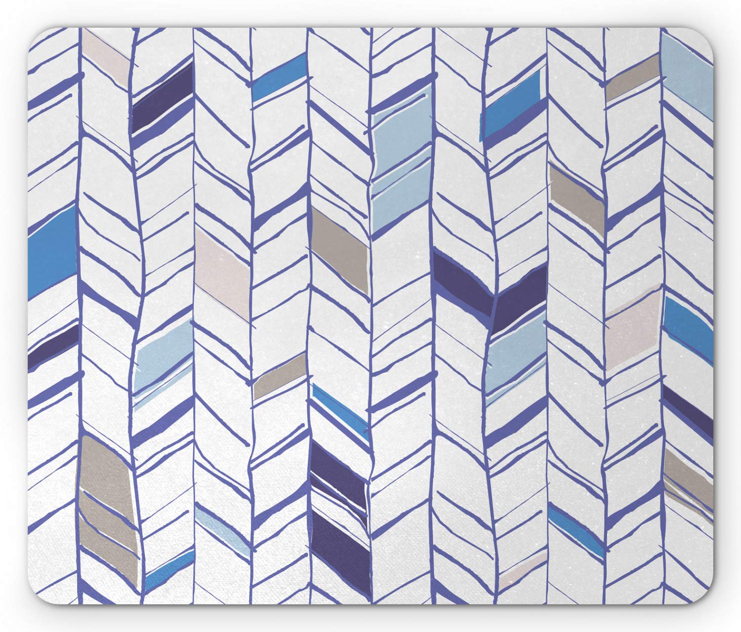 Ambesonne Chevron Mouse Pad - Tribal Zigzag Lines Geometric Pattern in Violet Blue White, Non-Slip Rubber Base, Standard Size Rectangle Mousepad for Office, Gaming & Home Computer Use