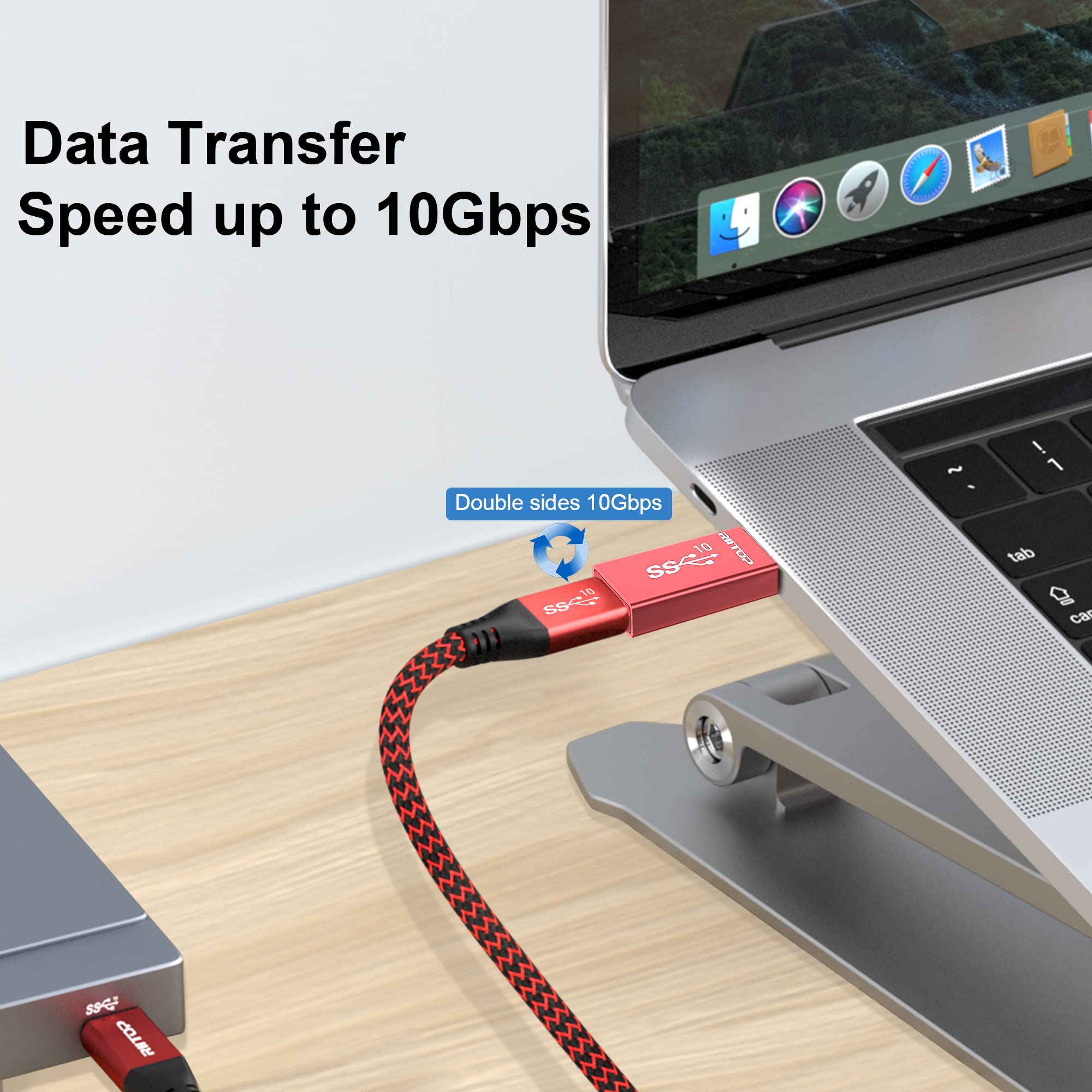 RIITOP USB A to USB C Adapter - USB C Female to USB A Male Converter - 10Gbps High-Speed Data Transfer - Double-Side Design (Upgraded Version, Red) - Perfect for MacBook, Smartphones, Tablets & More
