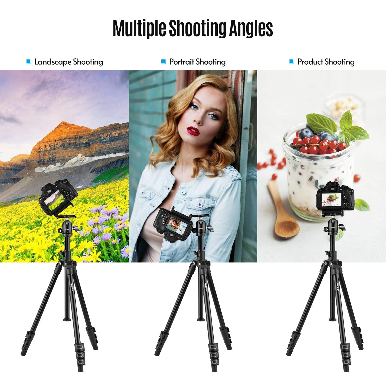 Professional HUIOP Q160H Portable Camera Tripod with 360° Ball Head - Lightweight Travel Tripod for DSLR, Smartphones & Action Cameras | Includes Phone Holder & Remote | Perfect for Vlogging, Photography & Outdoor Adventures