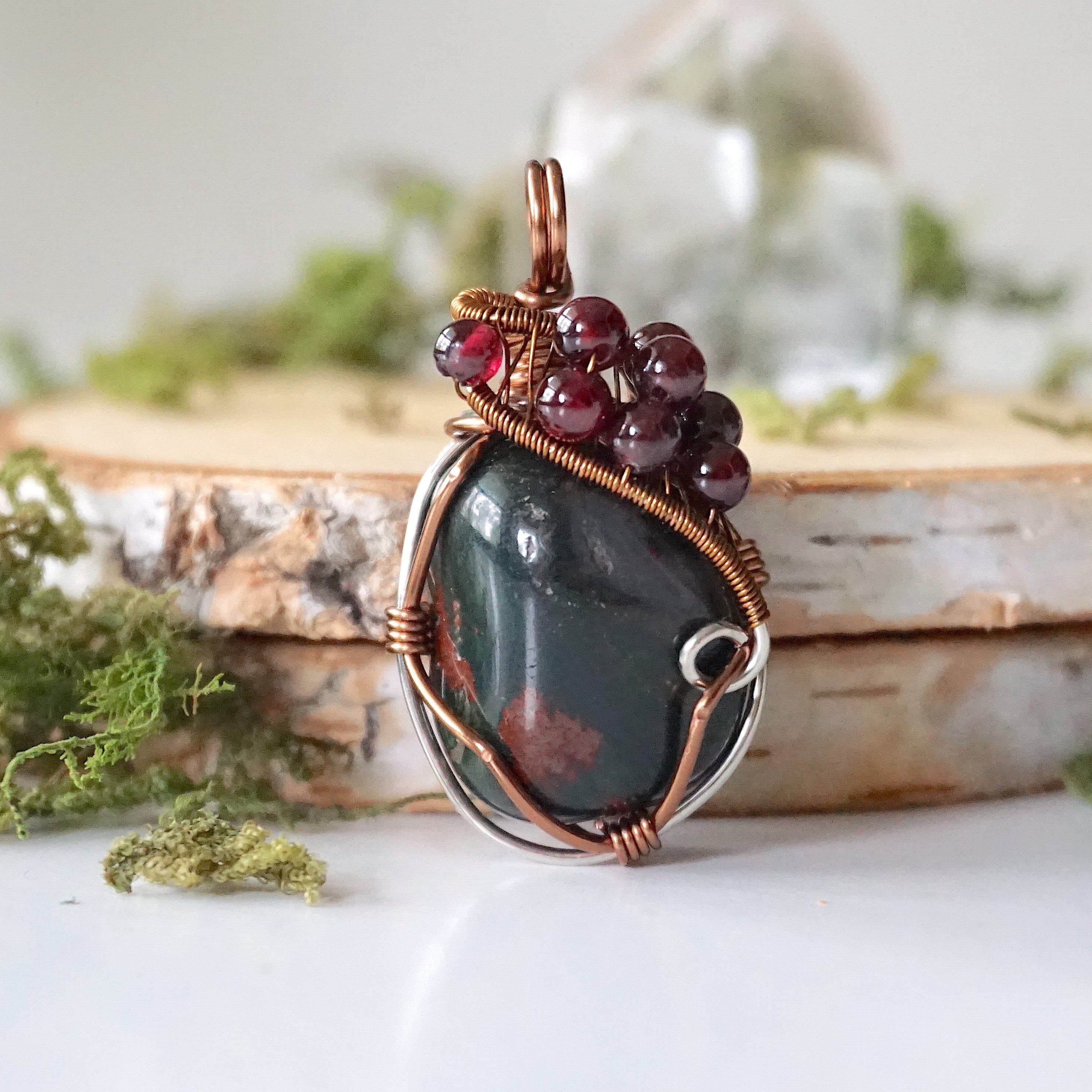 Natural Raw Bloodstone and Garnet Beaded Necklace for Women | Healing Crystal Jewelry | Perfect for Meditation, Energy Balancing & Boho Fashion