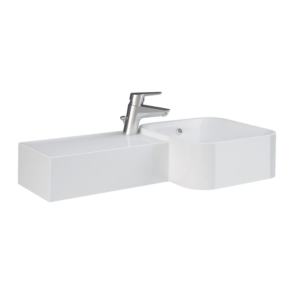 Fienza 37701AWHA RAK Petit Square Wall Basin - Left Edge, Single Tap Hole, Alpine White - Perfect for Small Bathrooms & Powder Rooms
