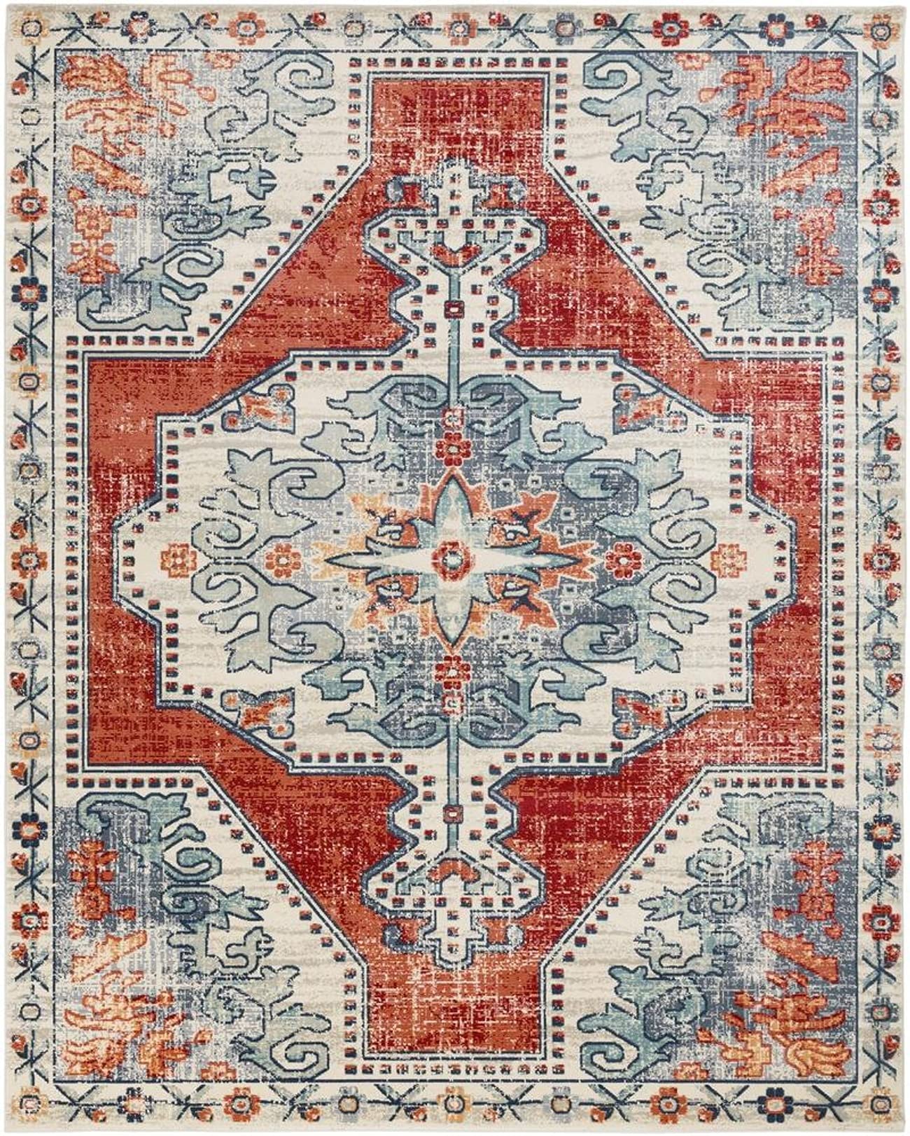 Mark&Day Henry Traditional Bright Red 9x13 Area Rug - Non-Slip Red Black Carpet for Living Room, Bedroom, Kitchen - Perfect for Home Decor & High Traffic Areas (9' x 12'9