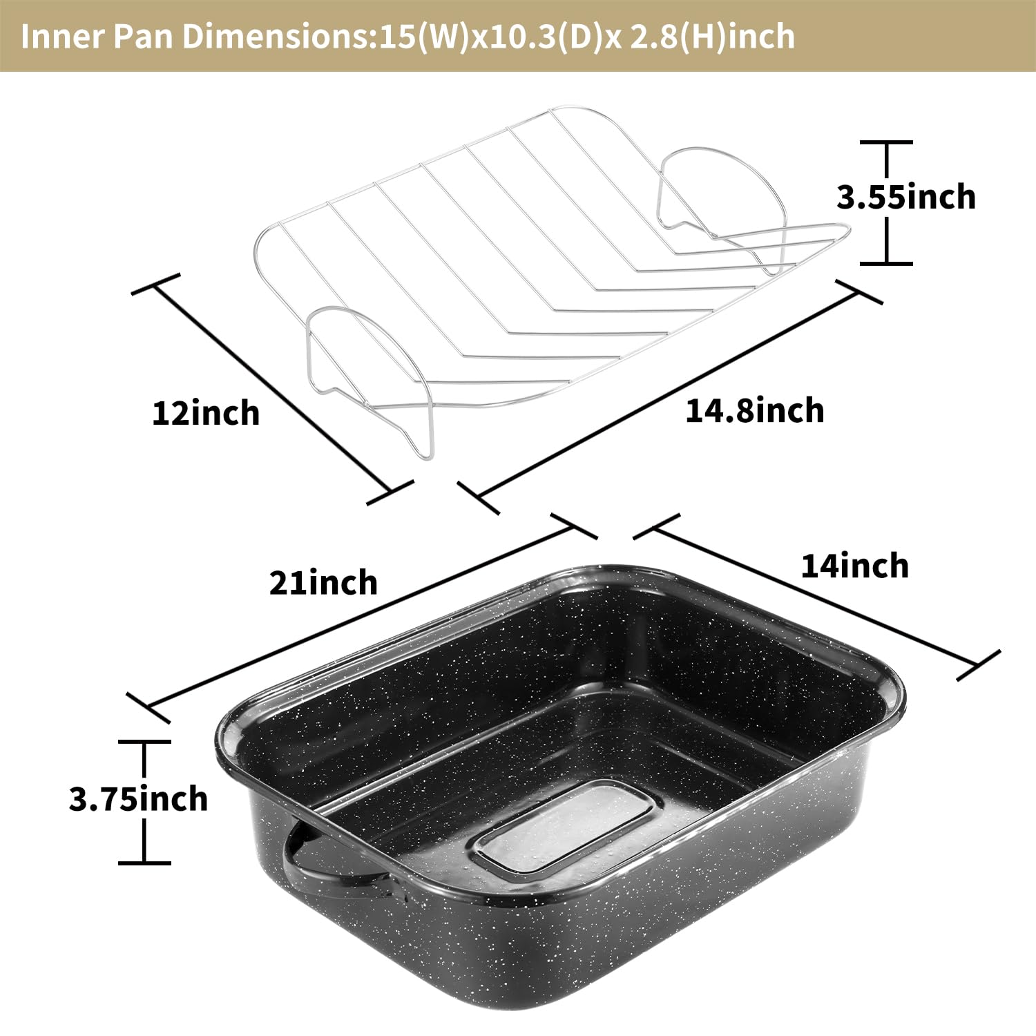 21 Inch Extra Large Roasting Pan with V-Rack & Lid - 25 lb Capacity Heavy Duty Rectangular Turkey Roaster for Baking, Grilling & Holiday Cooking - Perfect for Thanksgiving, Christmas & Family Gatherings