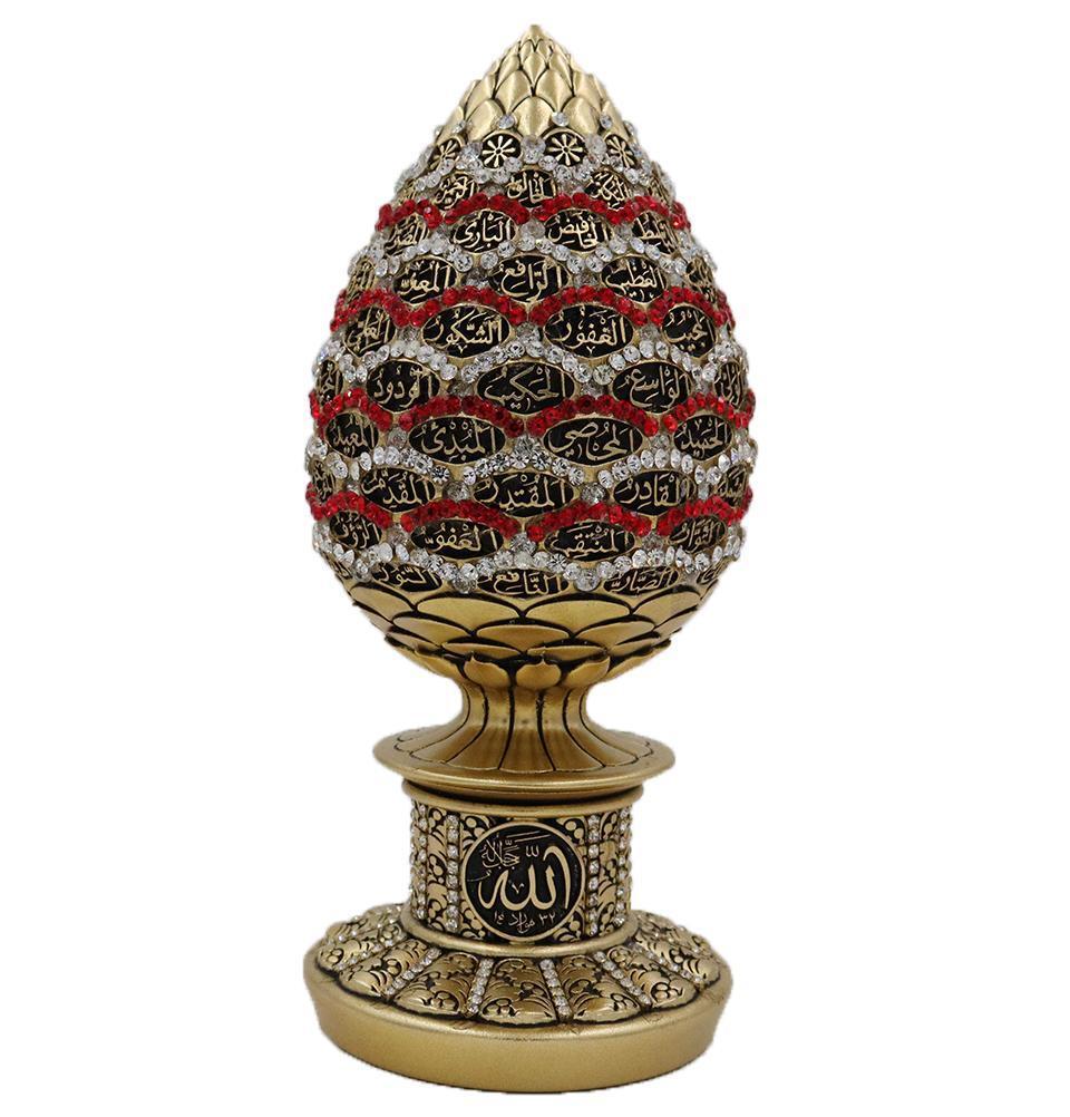 99 Names of Allah Islamic Table Decor Egg - Gold, White, Red - Perfect for Ramadan, Eid, Home & Mosque Decoration