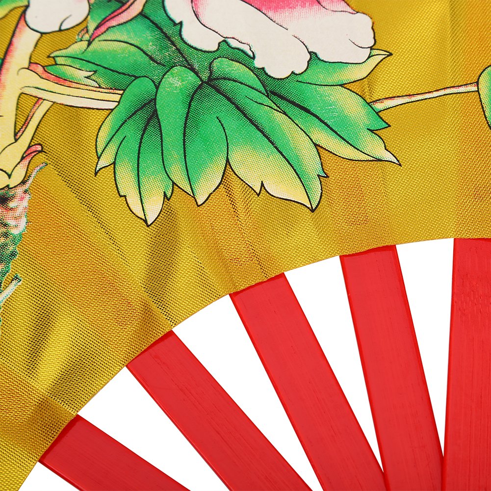VGEBY Traditional Chinese Kung Fu Tai Chi Bamboo Folding Fan - Gold Phoenix Design for Martial Arts, Dance & Home Decor