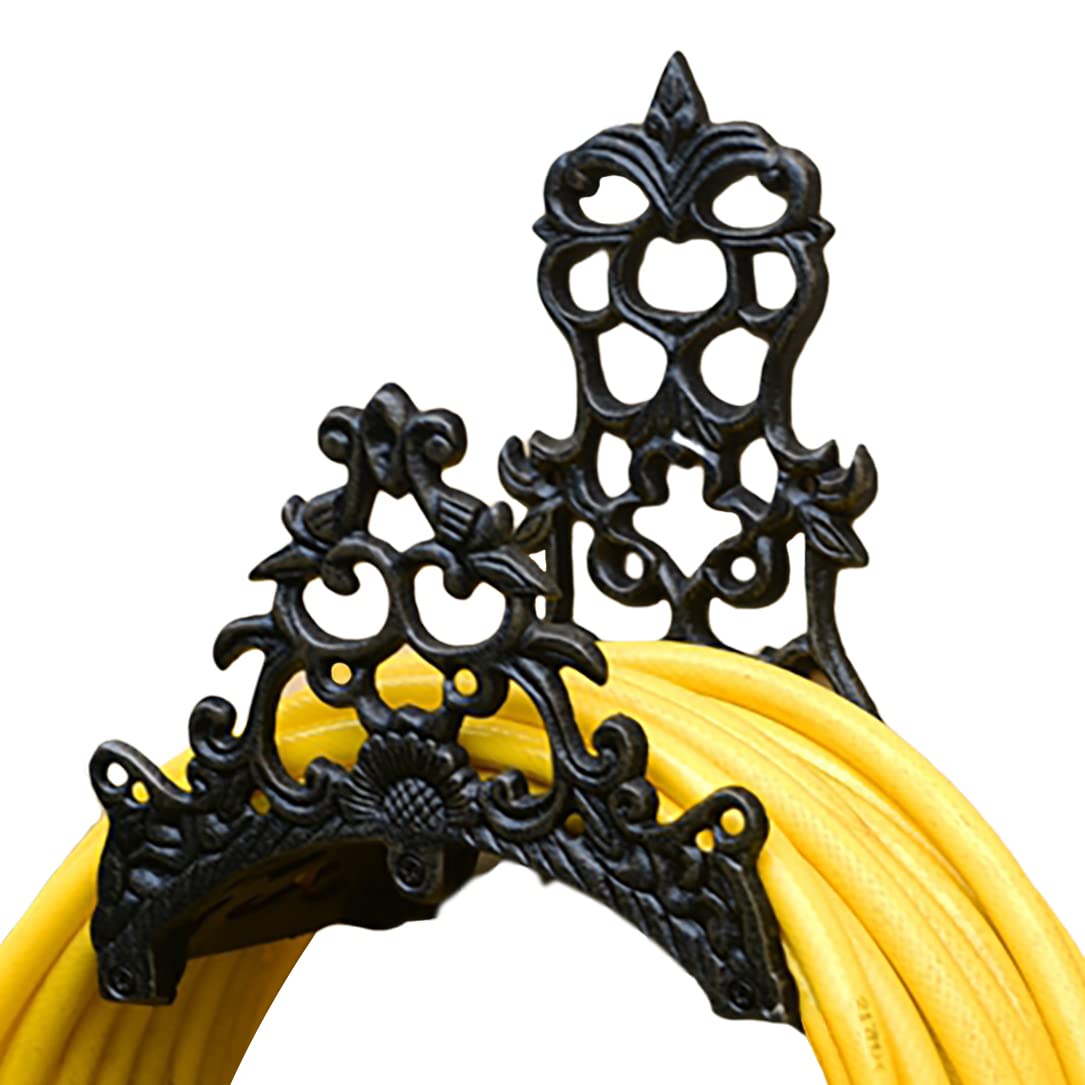 Heavy Duty Cast Iron Garden Hose Holder - Wall Mounted Hose Hanger for 50FT 75FT 100FT Water Pipe Storage | Decorative Yard Hose Butler & Rack Reel | Perfect for Outdoor Garden, Lawn, and Patio Organization