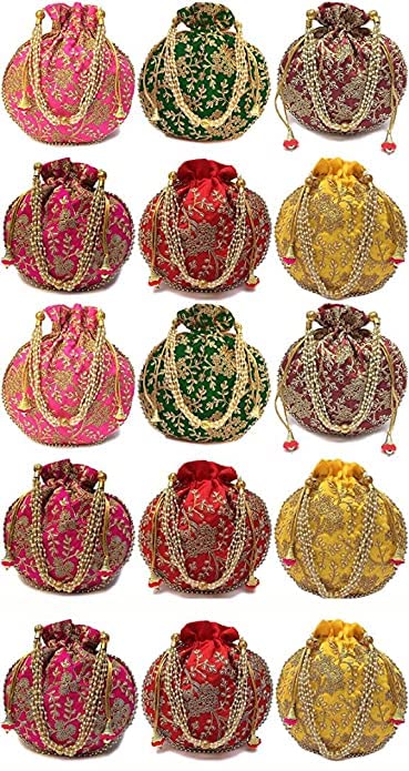 Handmade Designer Potli Bags for Women - Indian Beaded Jewelry & Wristlet Clutches - Perfect for Weddings, Parties & Return Gifts (Bridal Accessories, Ethnic Fashion)