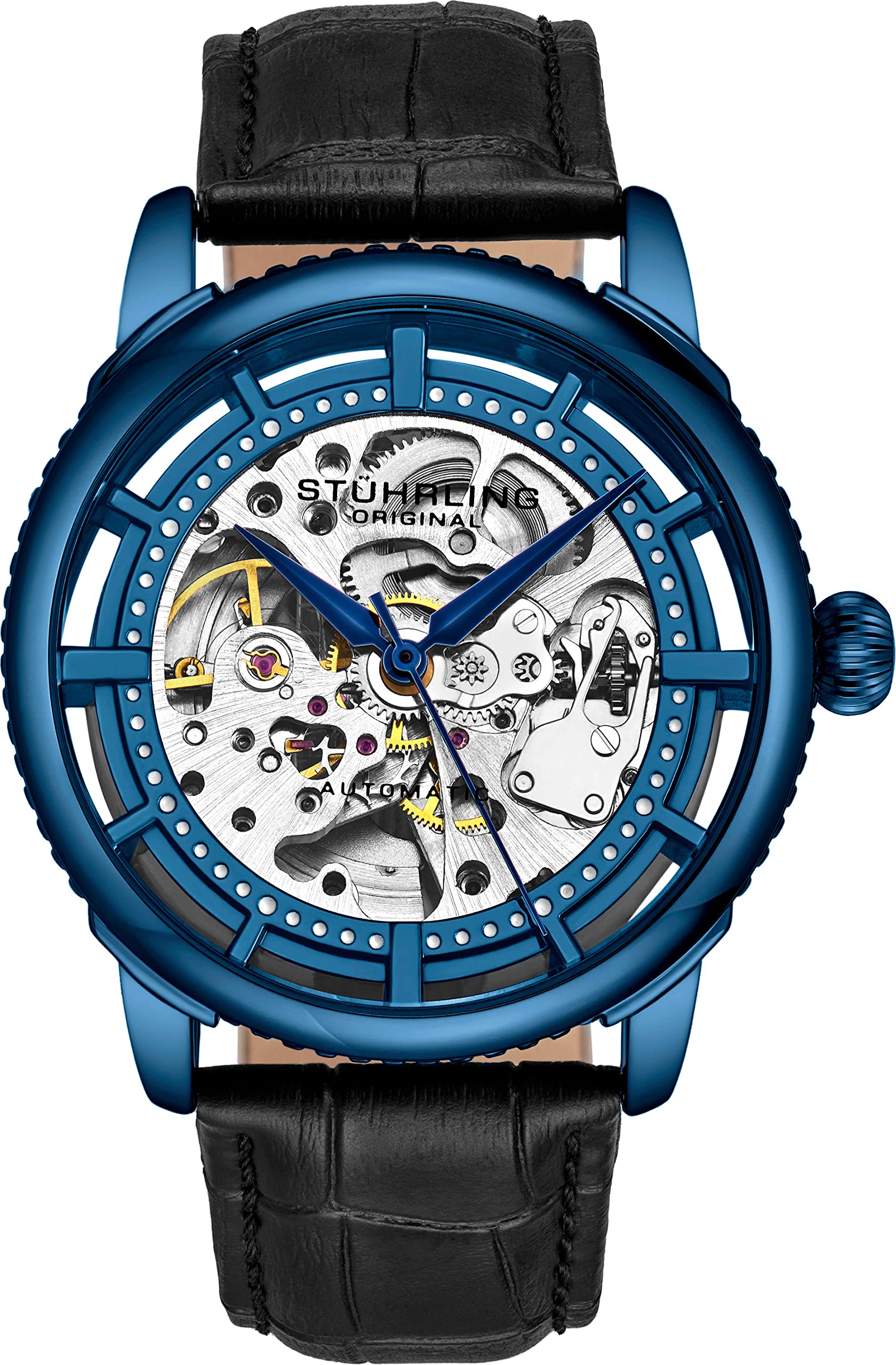 Stuhrling Original Men's Automatic Skeleton Watch - Stainless Steel Self-Winding Dress Watch with Premium Leather Band - Legacy Collection - Perfect for Business, Formal Events & Everyday Wear
