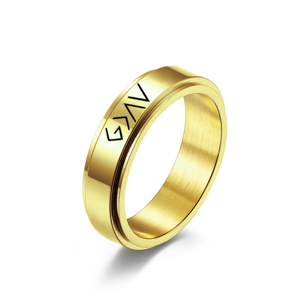 God is Greater Than The Highs and Lows Stainless Steel Spinner Ring - Inspirational Anxiety Relief Jewelry for Women & Men (Size 5-12) - High Polish Encouragement Gift for Graduation, Daily Motivation & Stress Relief